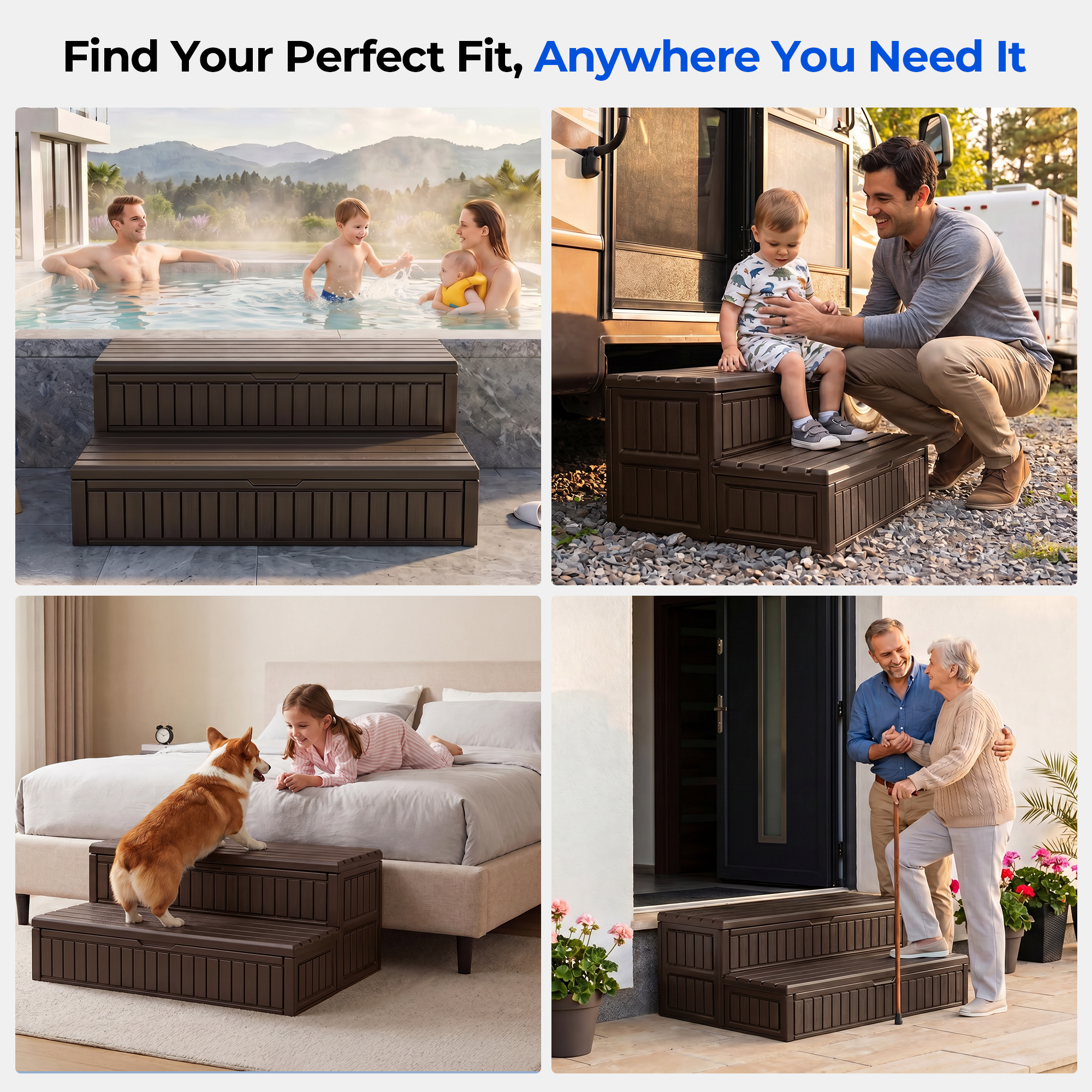 OS01 Hot Tub Steps with Storage, 1000 lbs Heavy Duty 2-Step Spa Stairs for Outdoor Hot Tub, RV & Pool,Coffee