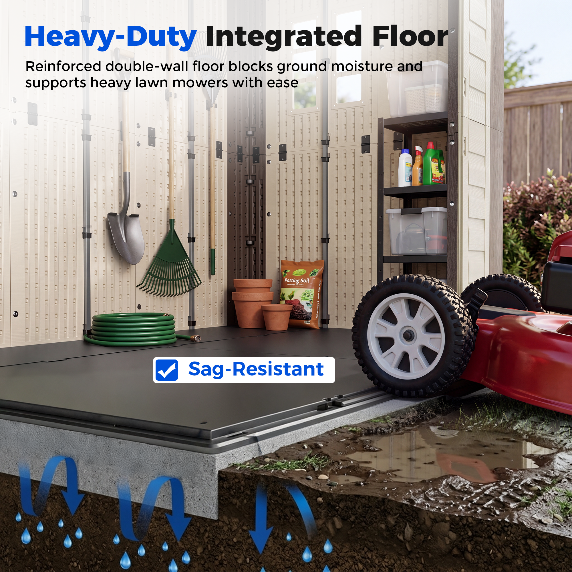 OS02 Outdoor Storage Shed with Floor,All-Weather Resin Garden Shed with 54" Extra-Wide Doors