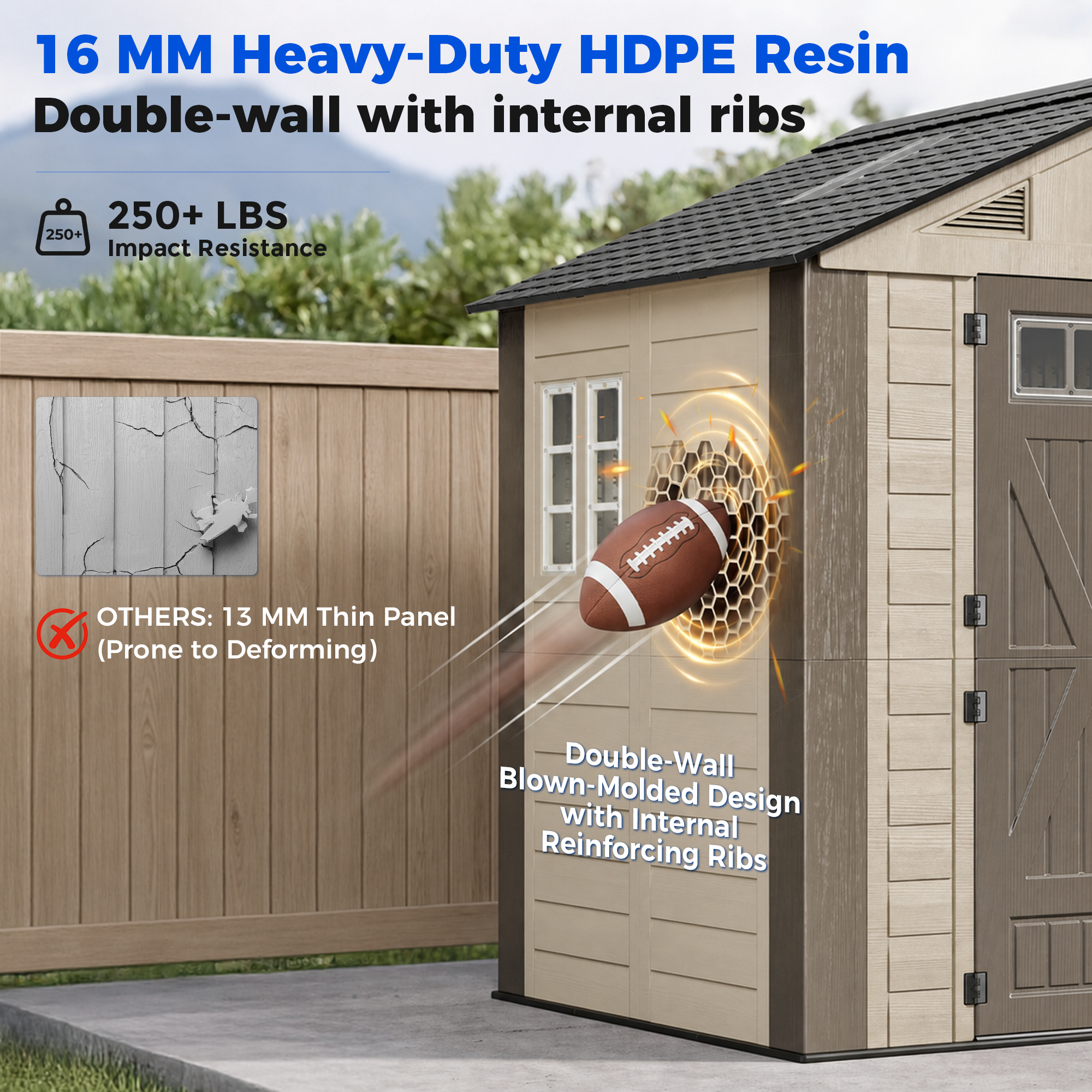 OS02 Outdoor Storage Shed with Floor,All-Weather Resin Garden Shed with 54" Extra-Wide Doors