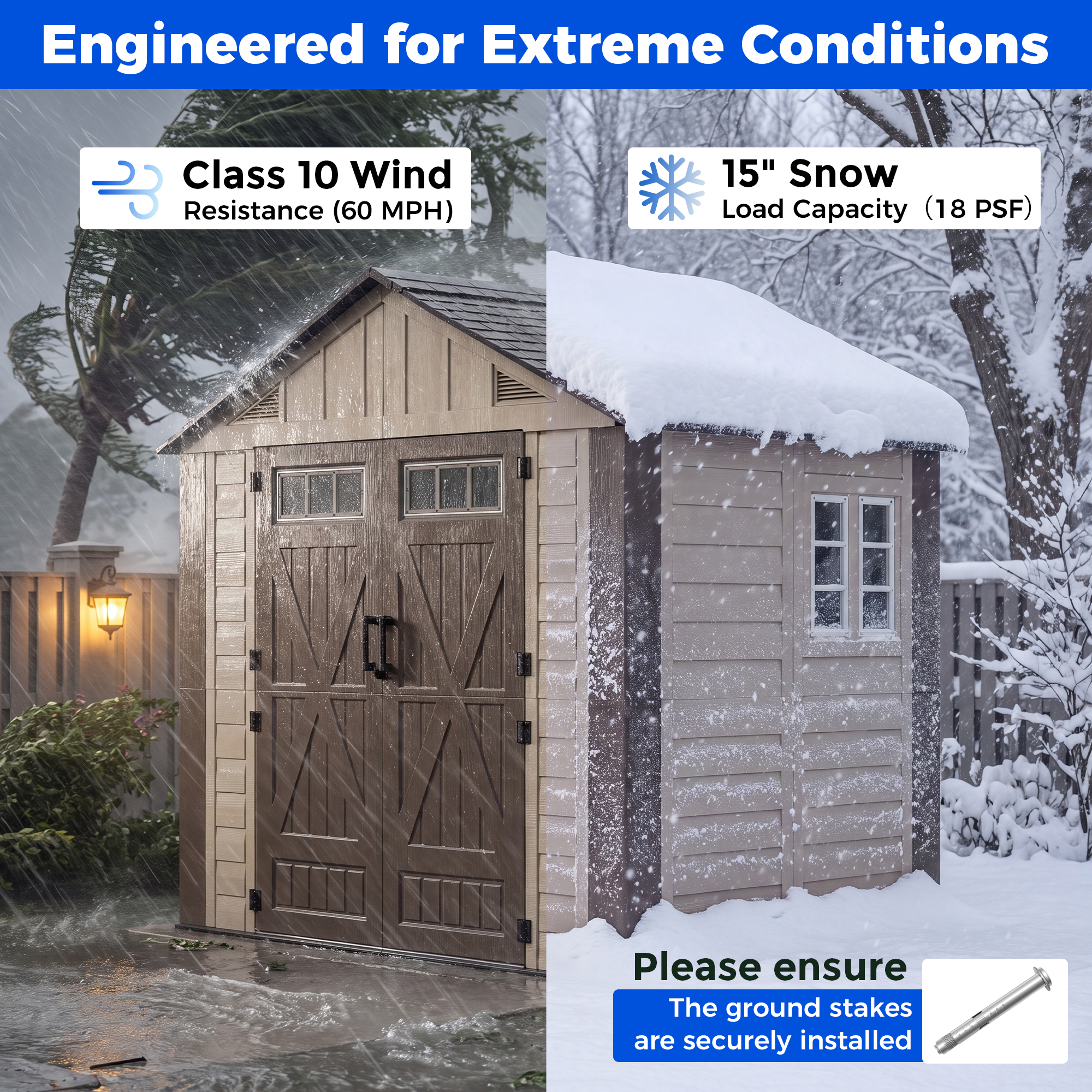 OS02 Outdoor Storage Shed with Floor,All-Weather Resin Garden Shed with 54" Extra-Wide Doors
