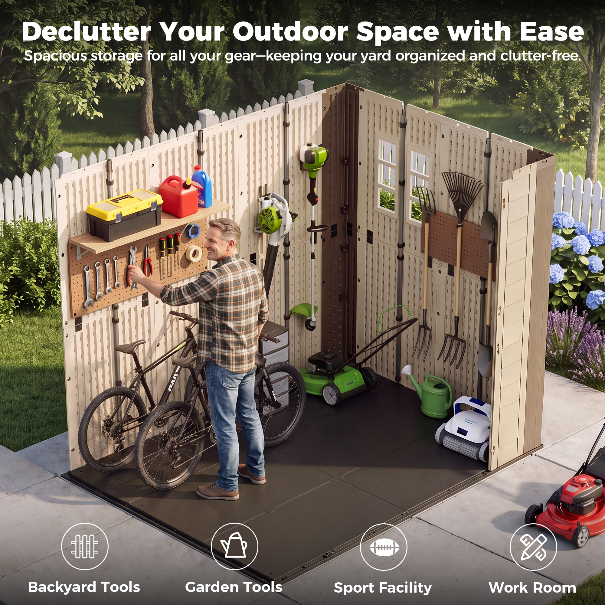 OS02 Outdoor Storage Shed with Floor,All-Weather Resin Garden Shed with 54" Extra-Wide Doors