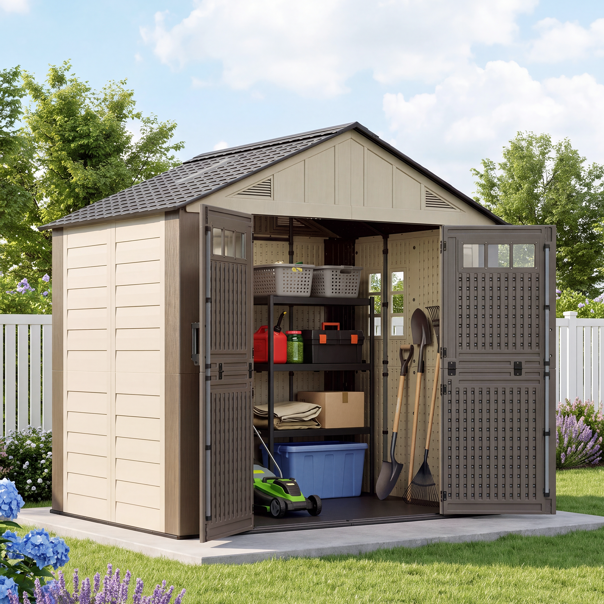OS02 Outdoor Storage Shed with Floor,All-Weather Resin Garden Shed with 54" Extra-Wide Doors