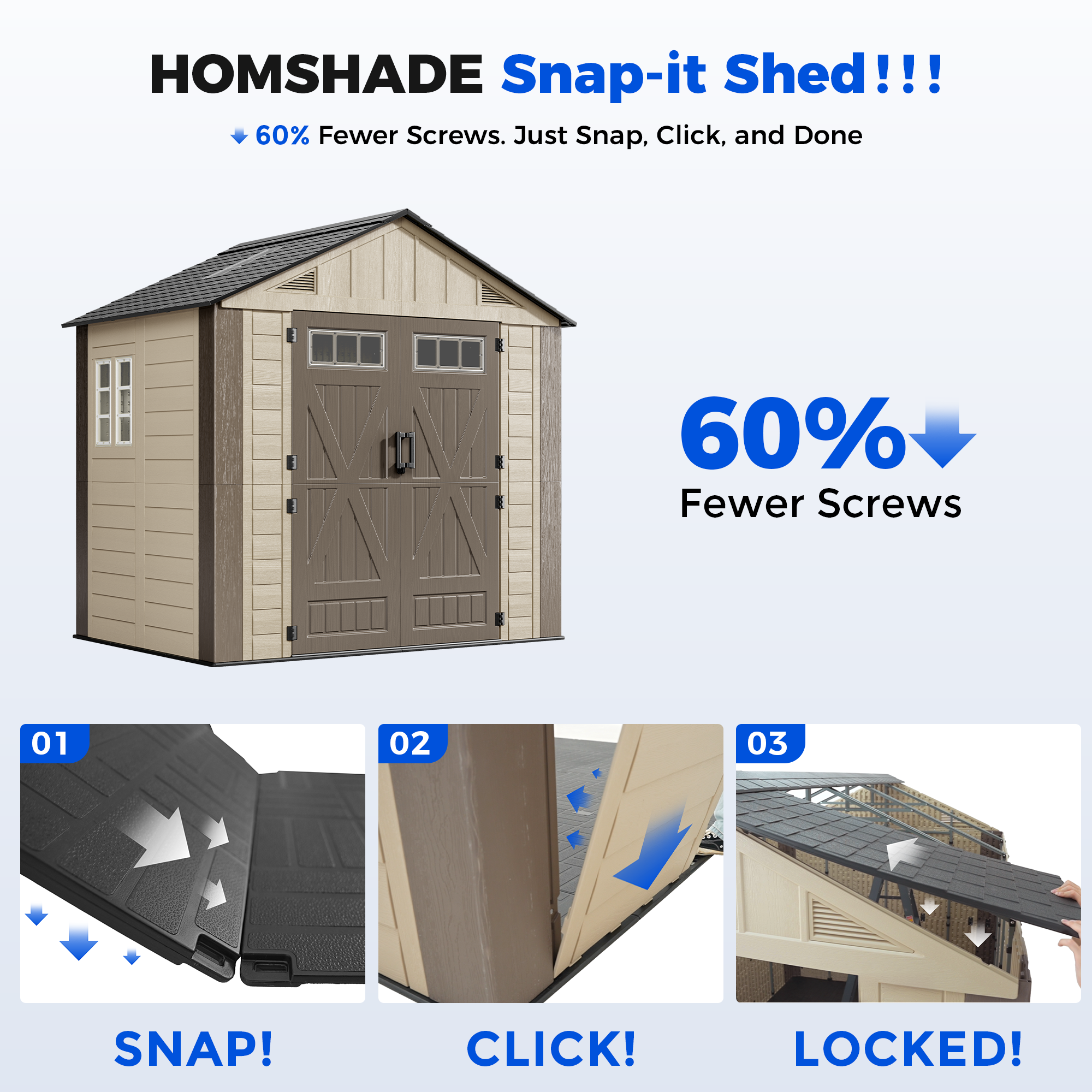 OS02 Outdoor Storage Shed with Floor,All-Weather Resin Garden Shed with 54" Extra-Wide Doors