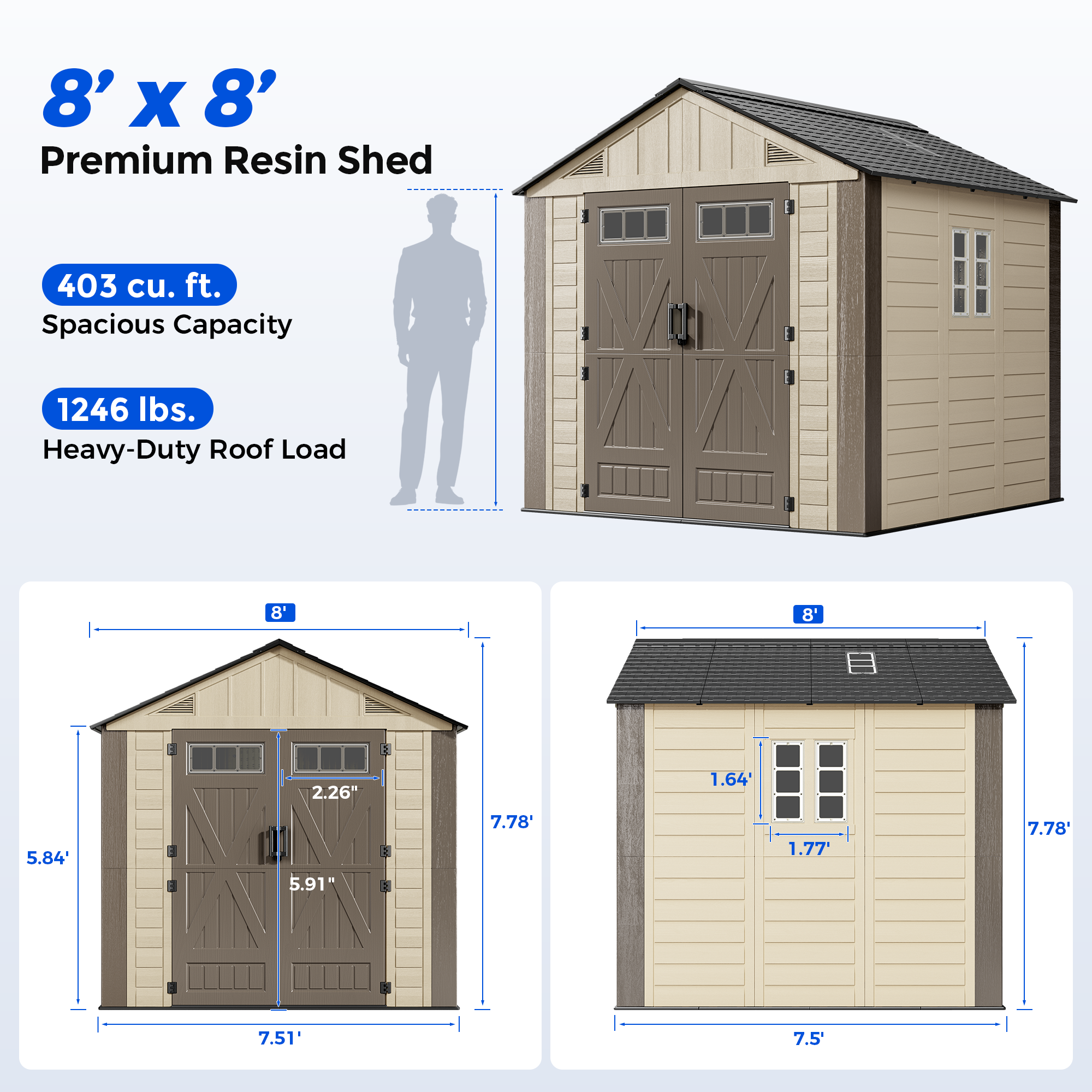 OS02 Outdoor Storage Shed with Floor,All-Weather Resin Garden Shed with 54" Extra-Wide Doors