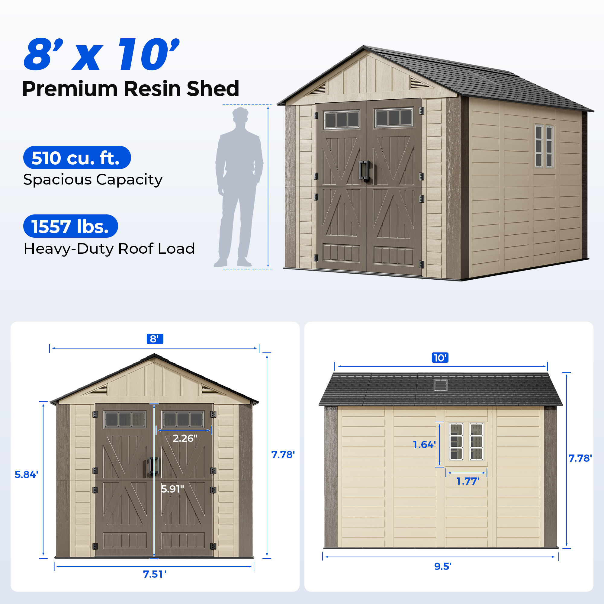 OS02 Outdoor Storage Shed with Floor,All-Weather Resin Garden Shed with 54" Extra-Wide Doors