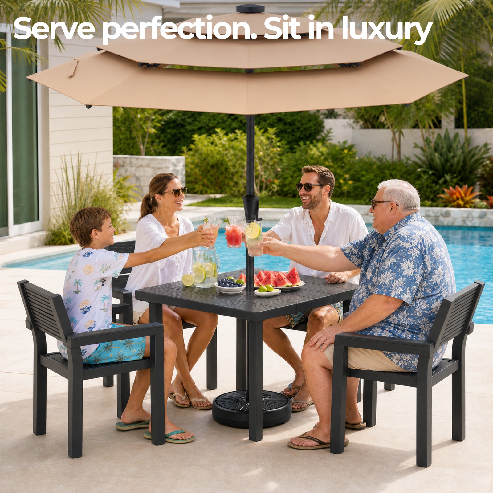 OT01 Patio Dining Set for 4, All-Weather HDPE Outdoor Table and Chairs with Umbrella Hole