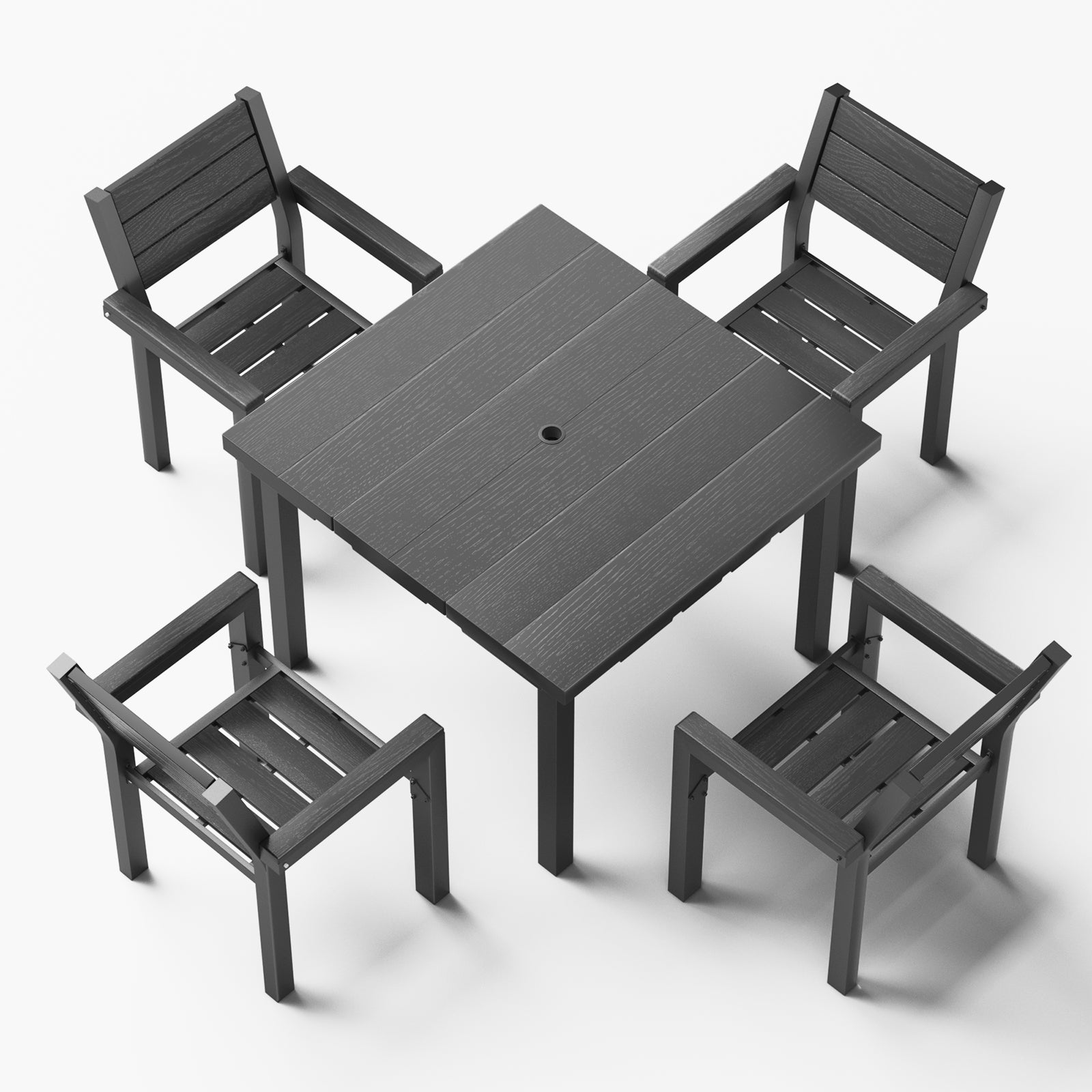 OT01 Patio Dining Set for 4, All-Weather HDPE Outdoor Table and Chairs with Umbrella Hole