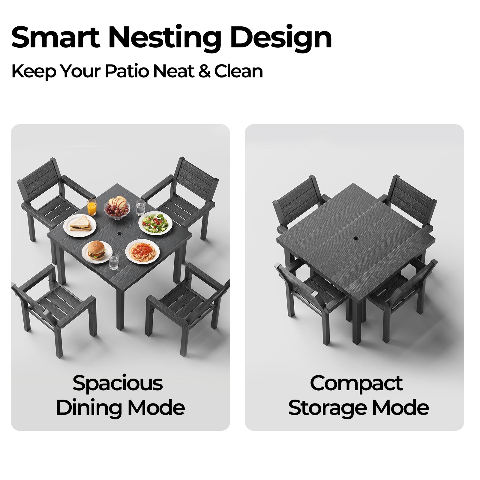 OT01 Patio Dining Set for 4, All-Weather HDPE Outdoor Table and Chairs with Umbrella Hole