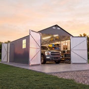 OT02 Metal Garage Shed, 13x20x9.5 FT Heavy Duty Enclosed Carport with Solar Lights