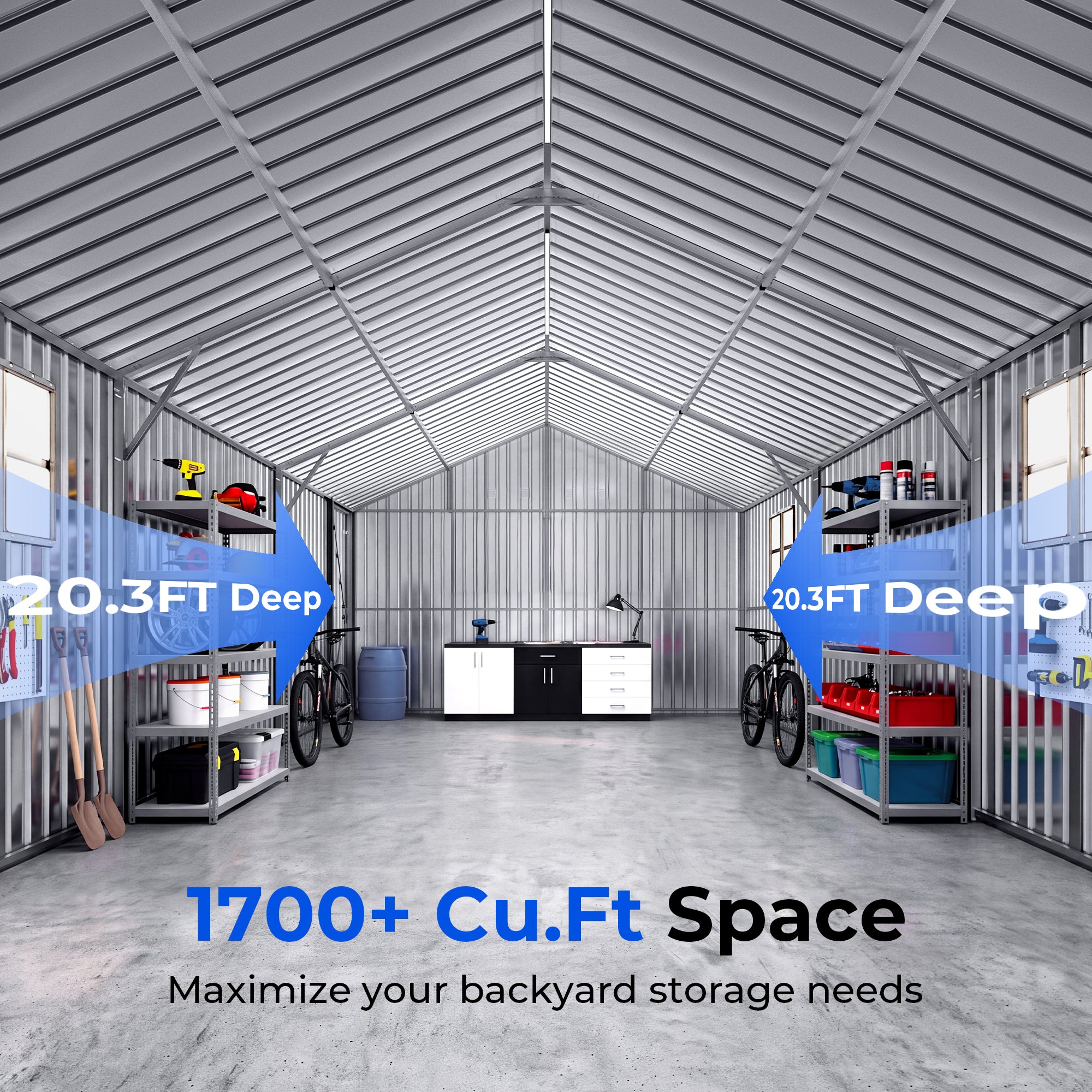 OT02 Metal Garage Shed, 13x20x9.5 FT Heavy Duty Enclosed Carport with Solar Lights