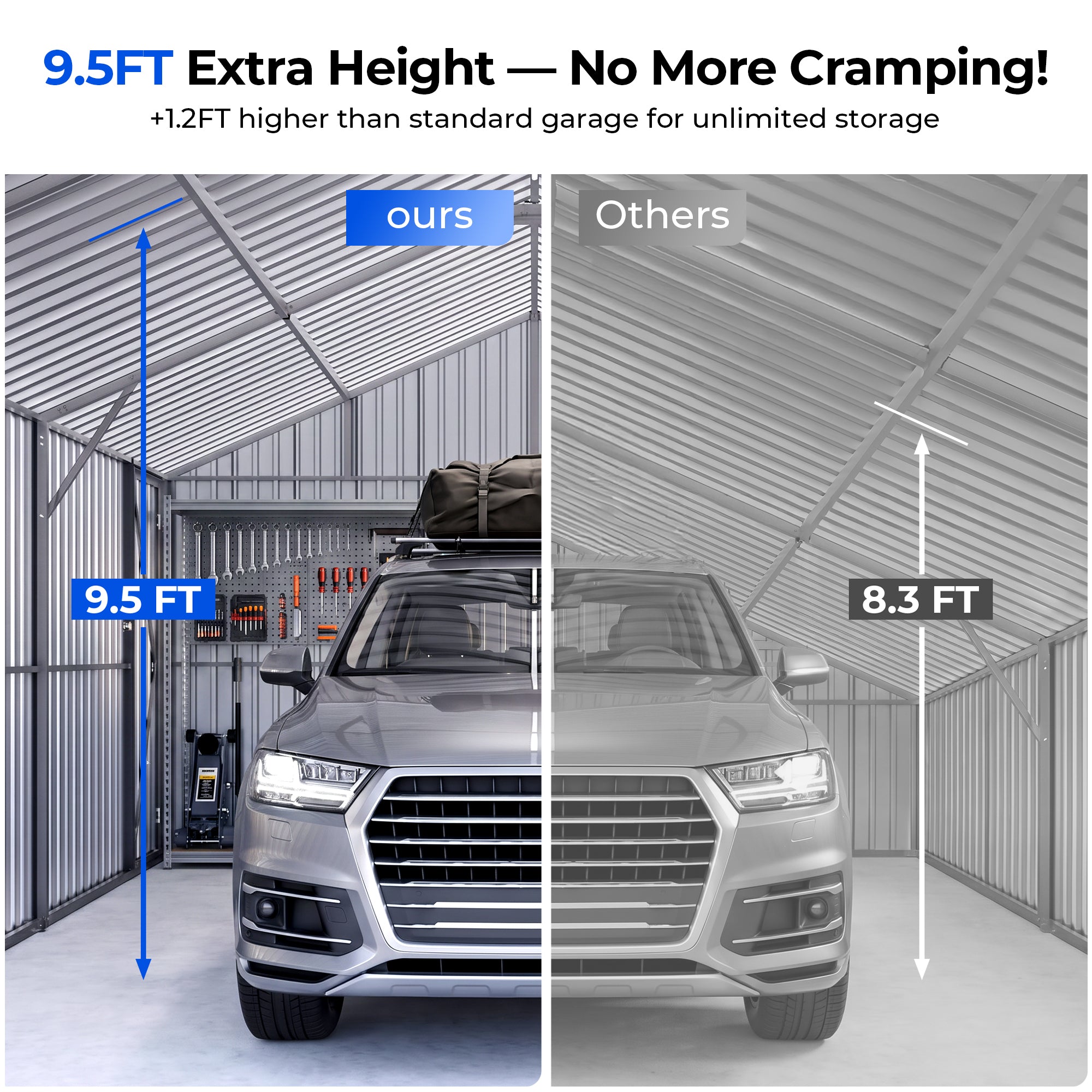OT02 Metal Garage Shed, 13x20x9.5 FT Heavy Duty Enclosed Carport with Solar Lights