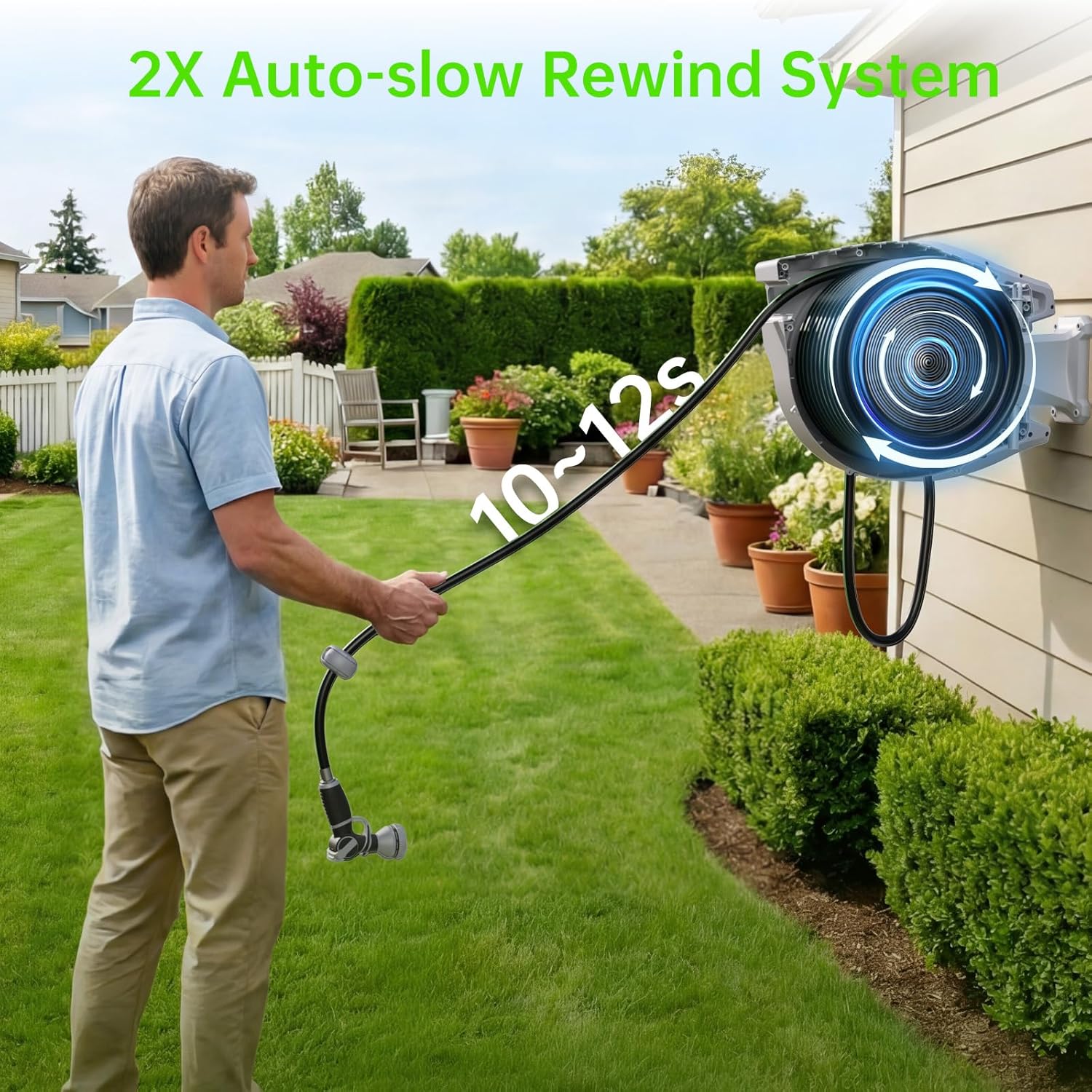 H85 Auto Retractable Garden Hose Reel 5/8 in x 100 ft