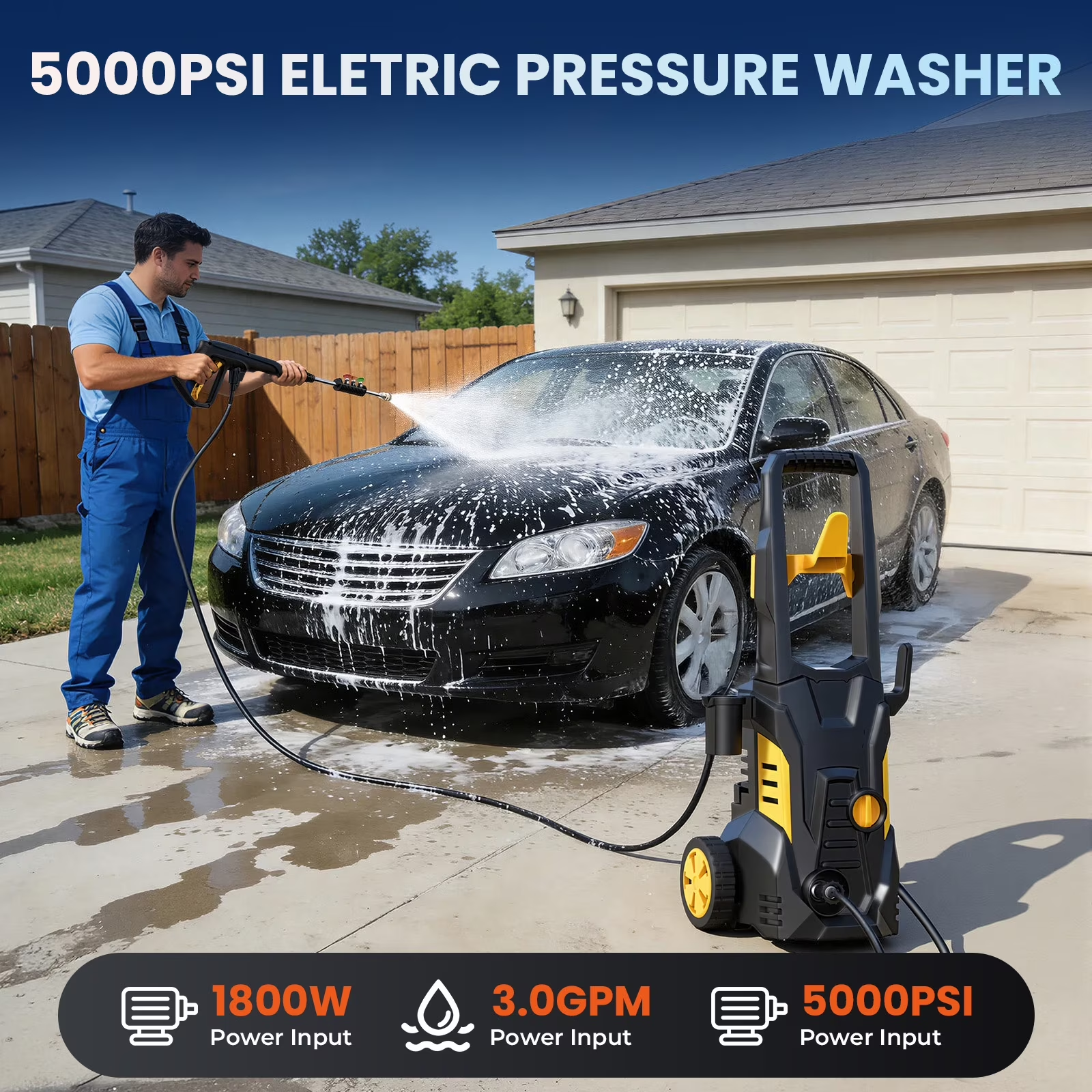PW80 1800W 5000PSI 3.0 GPM Electric Pressure Washer