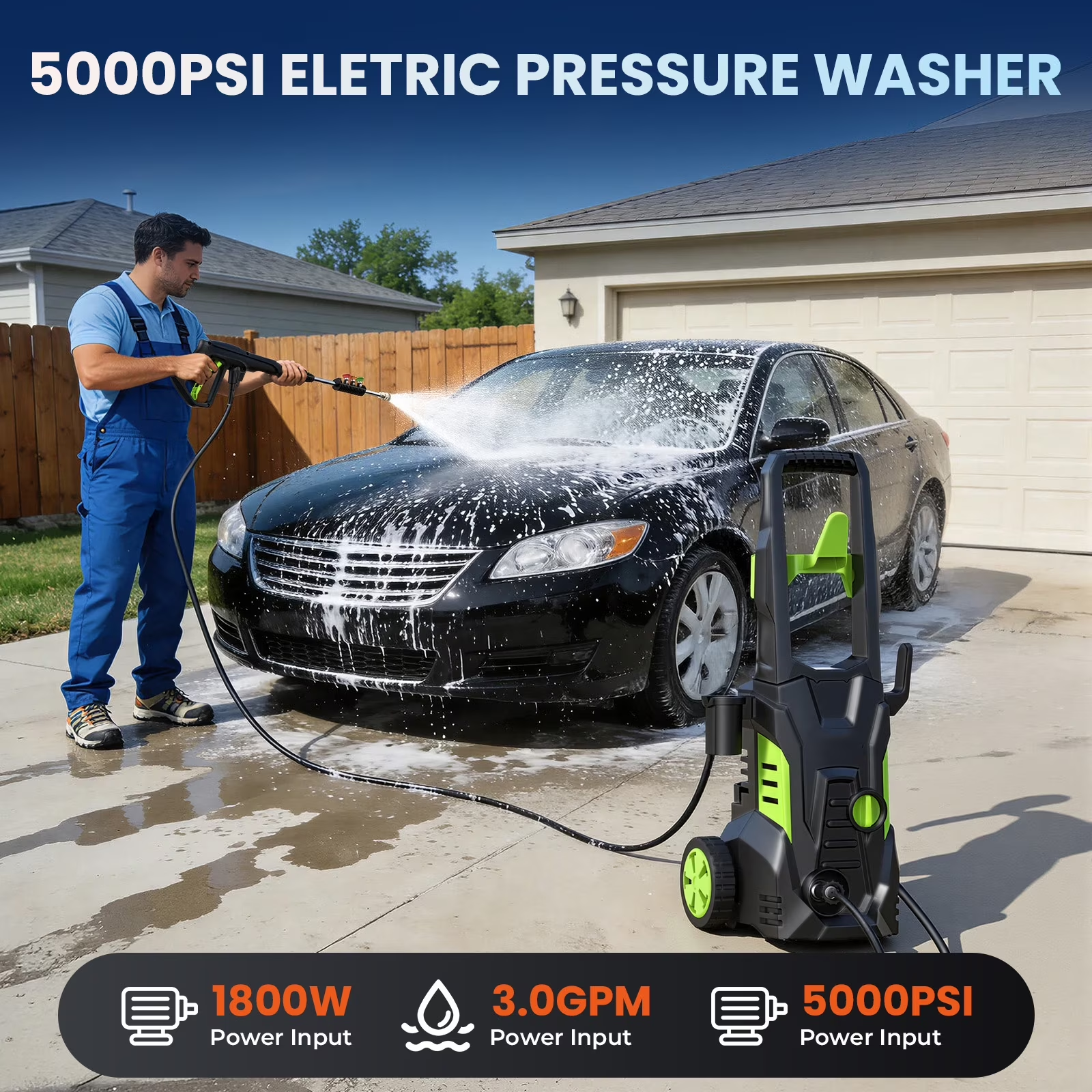 PW80 1800W 5000PSI 3.0 GPM Electric Pressure Washer