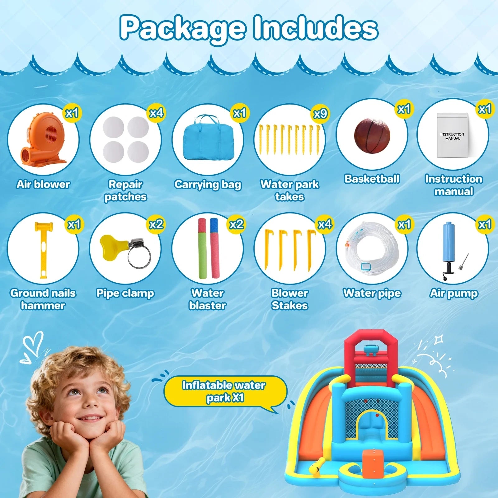 9 in 1 Large Inflatable Water Slide Bounce House