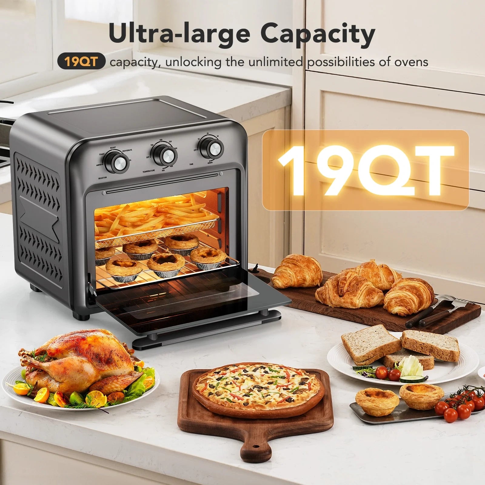 19QT Air Fryer Toaster Oven, 1500W, Grey