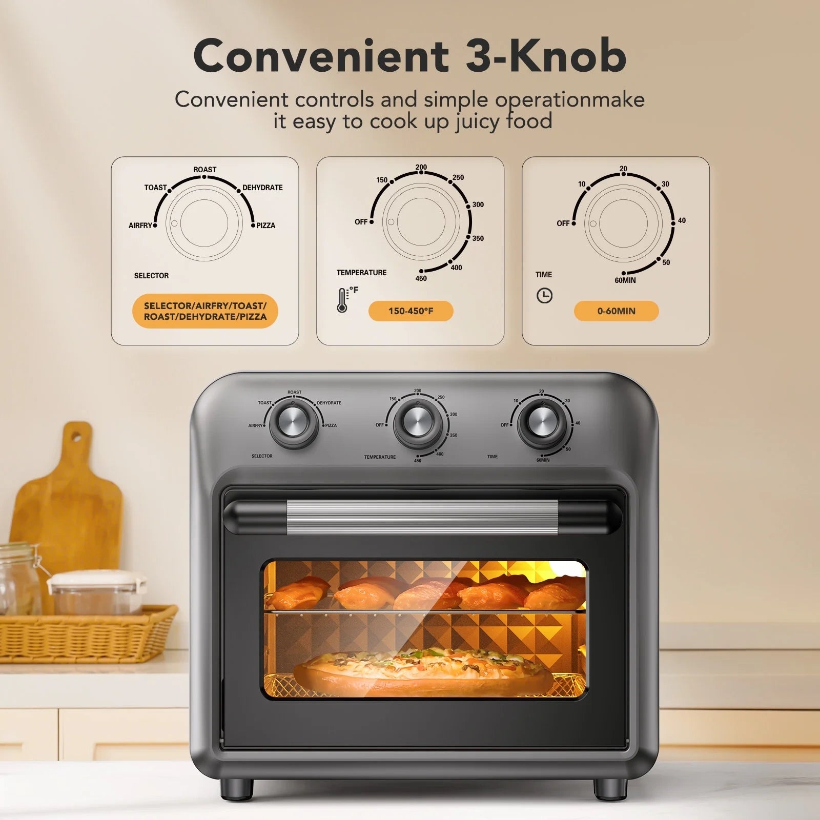 19QT Air Fryer Toaster Oven, 1500W, Grey