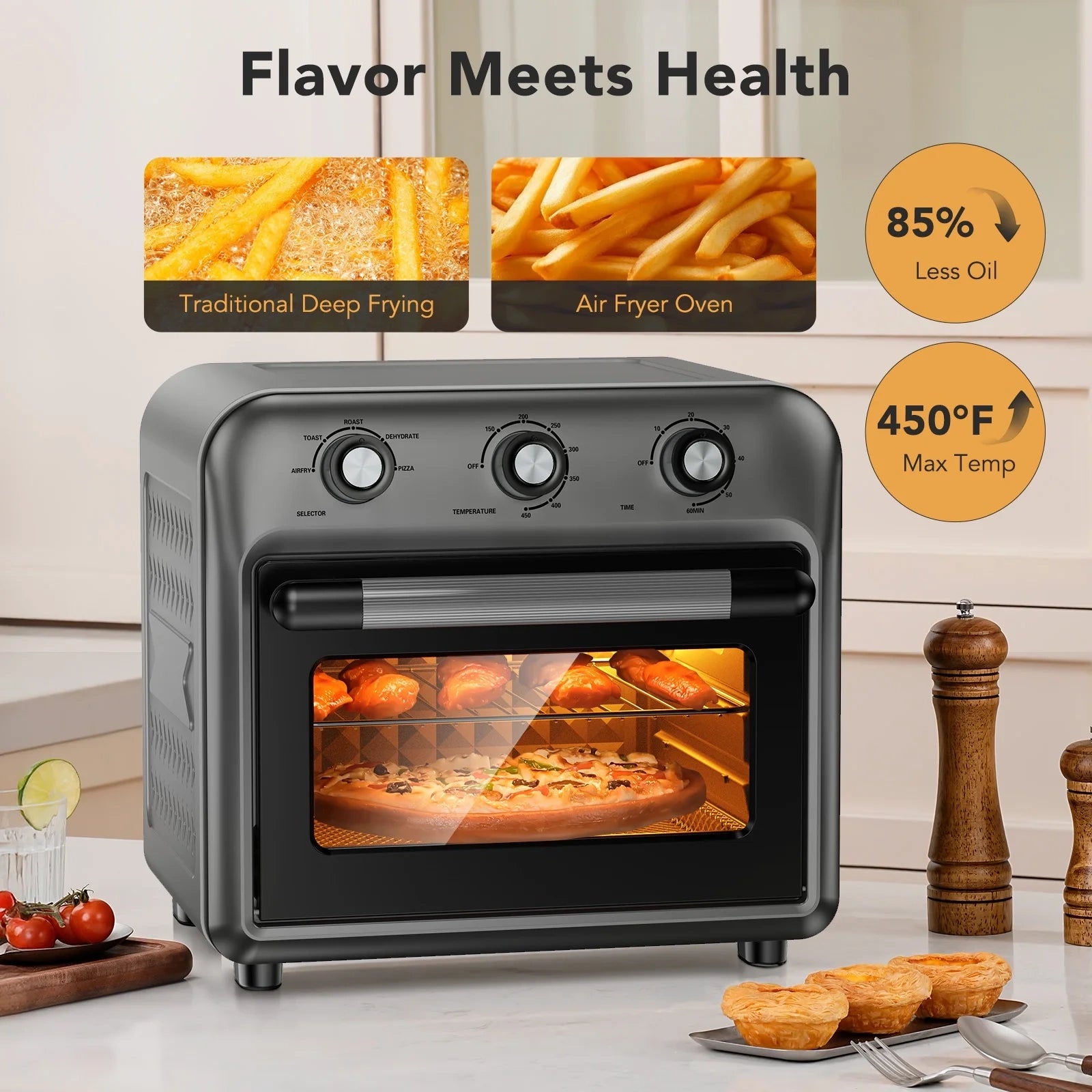 19QT Air Fryer Toaster Oven, 1500W, Grey