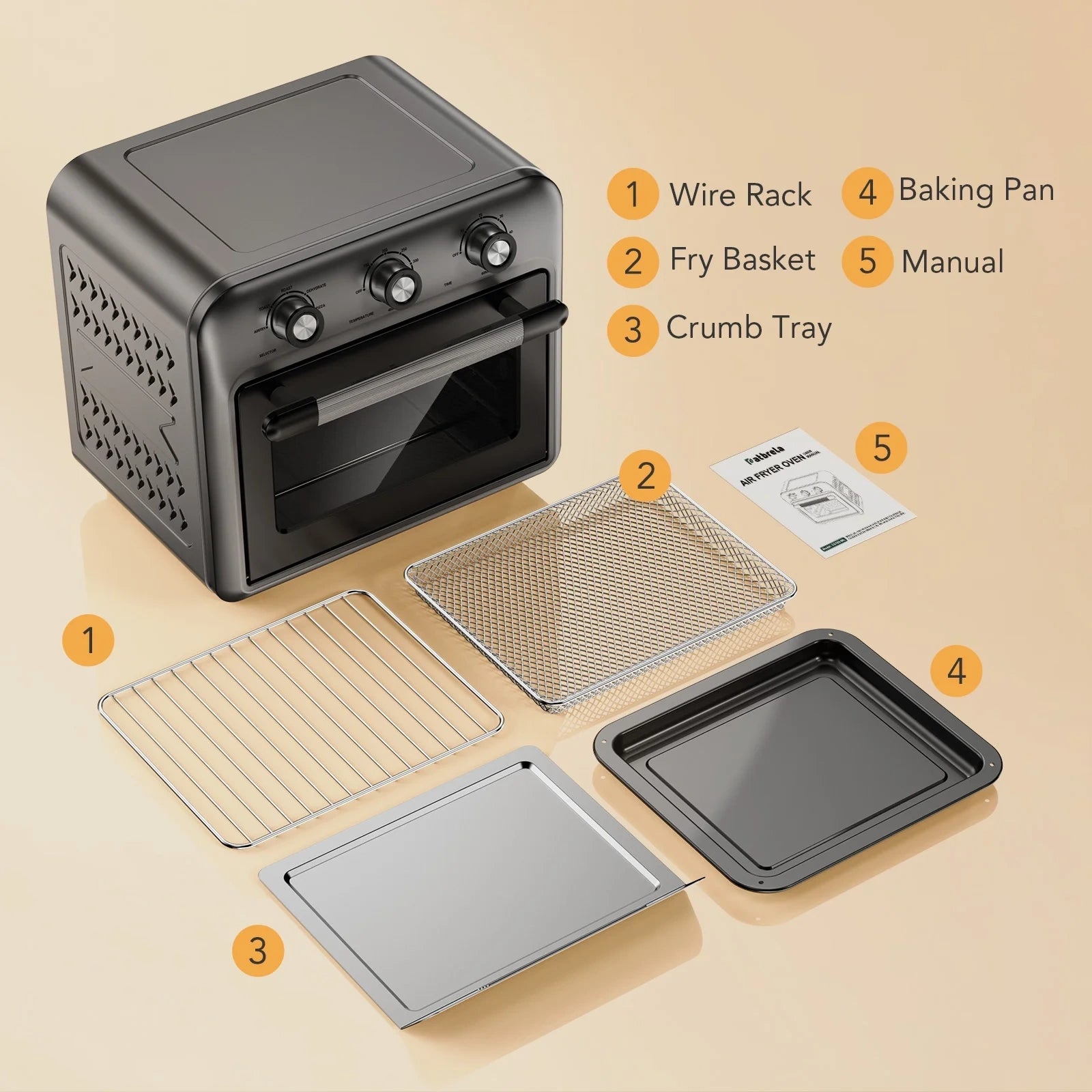 19QT Air Fryer Toaster Oven, 1500W, Grey