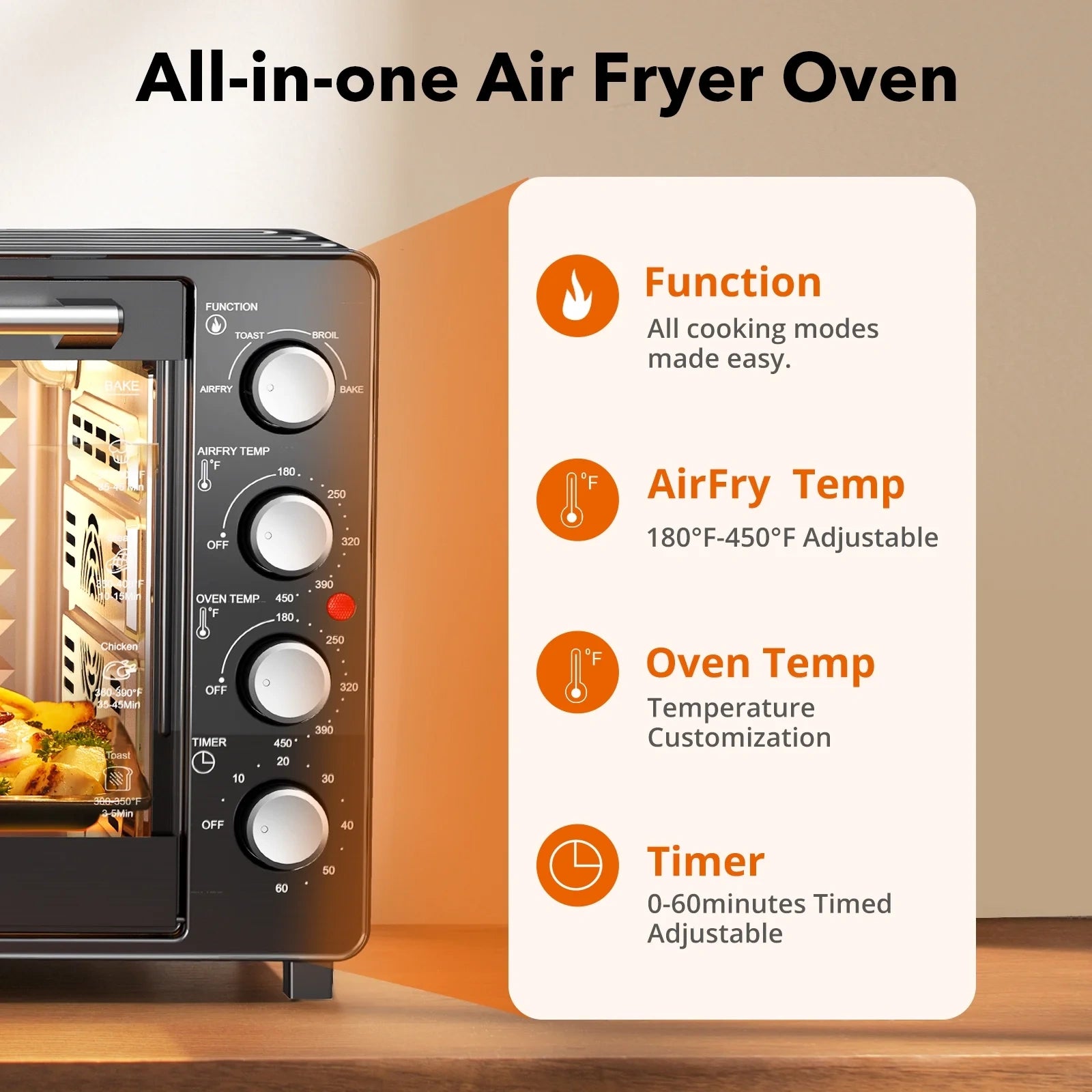 34QT Super-Large Air Fryer Oven, 1500W, Black
