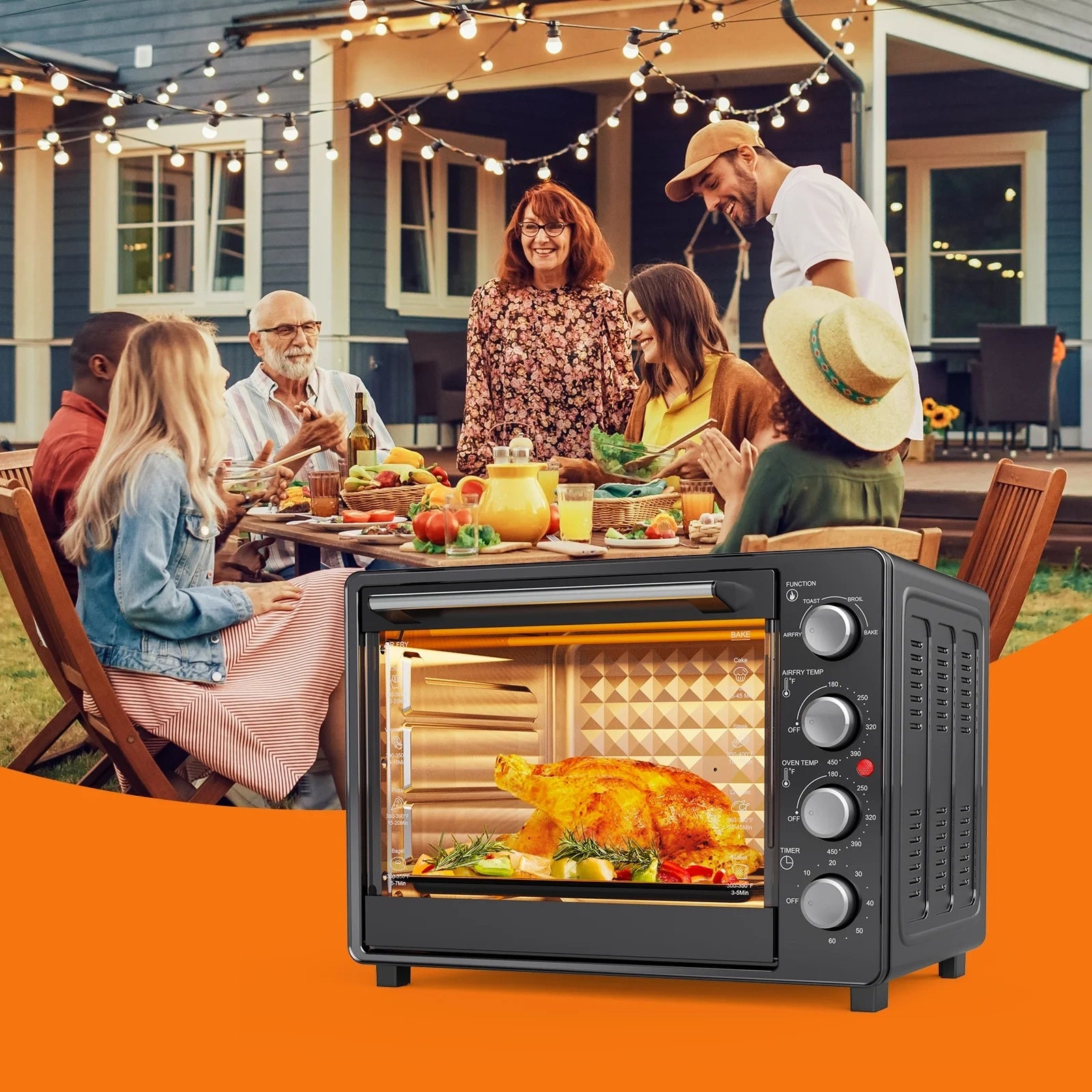 34QT Super-Large Air Fryer Oven, 1500W, Black