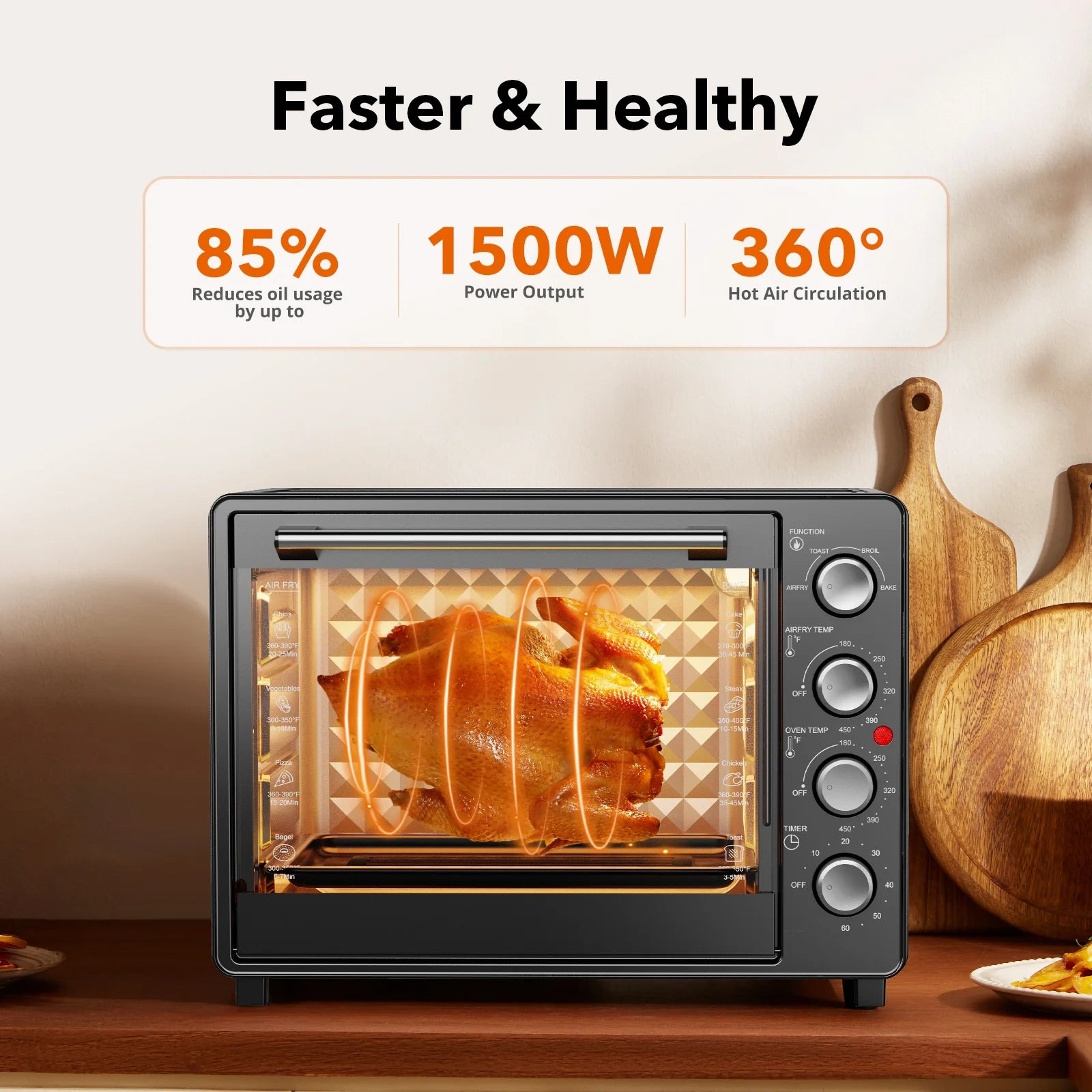 34QT Super-Large Air Fryer Oven, 1500W, Black