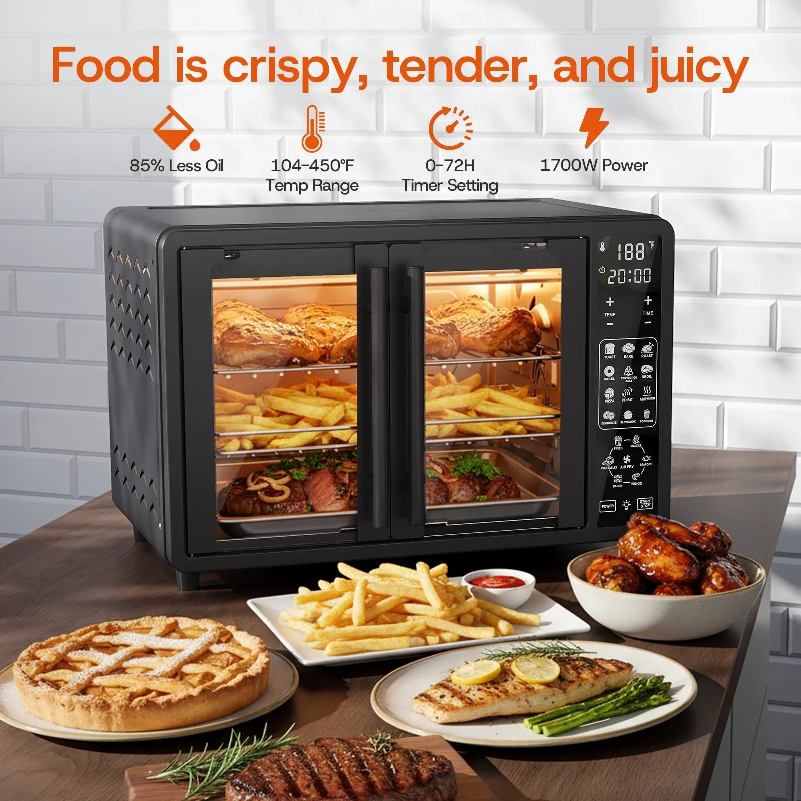 25QT French Dual-Door Oven,1700W,Black