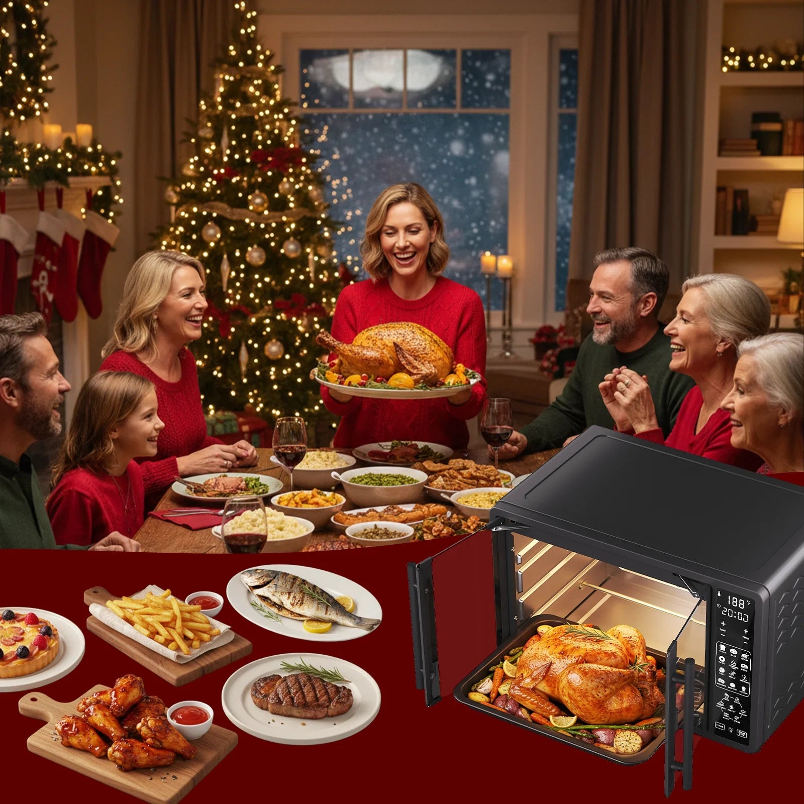 25QT French Dual-Door Oven,1700W,Black
