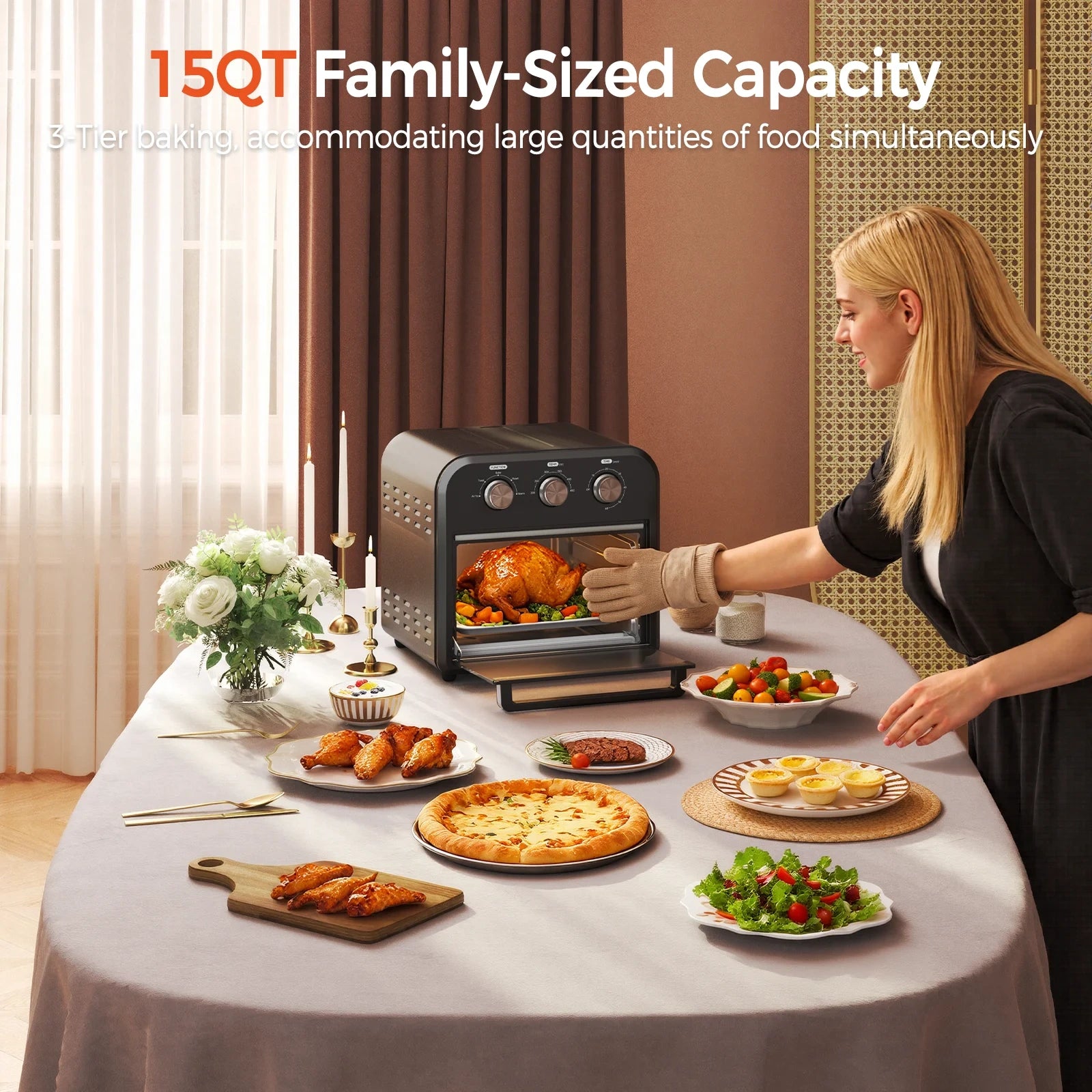15QT Air Fryer  Oven,1300W,Black