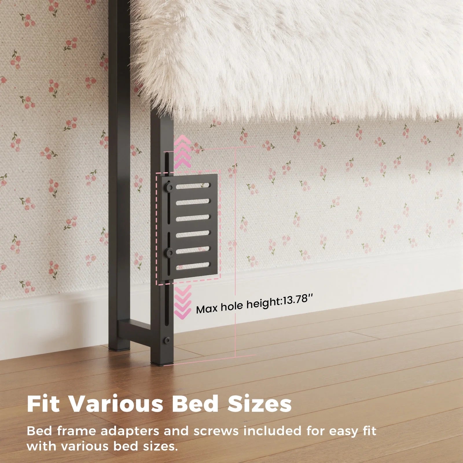 Bed Frame with Adjustable Height Plush Headboard