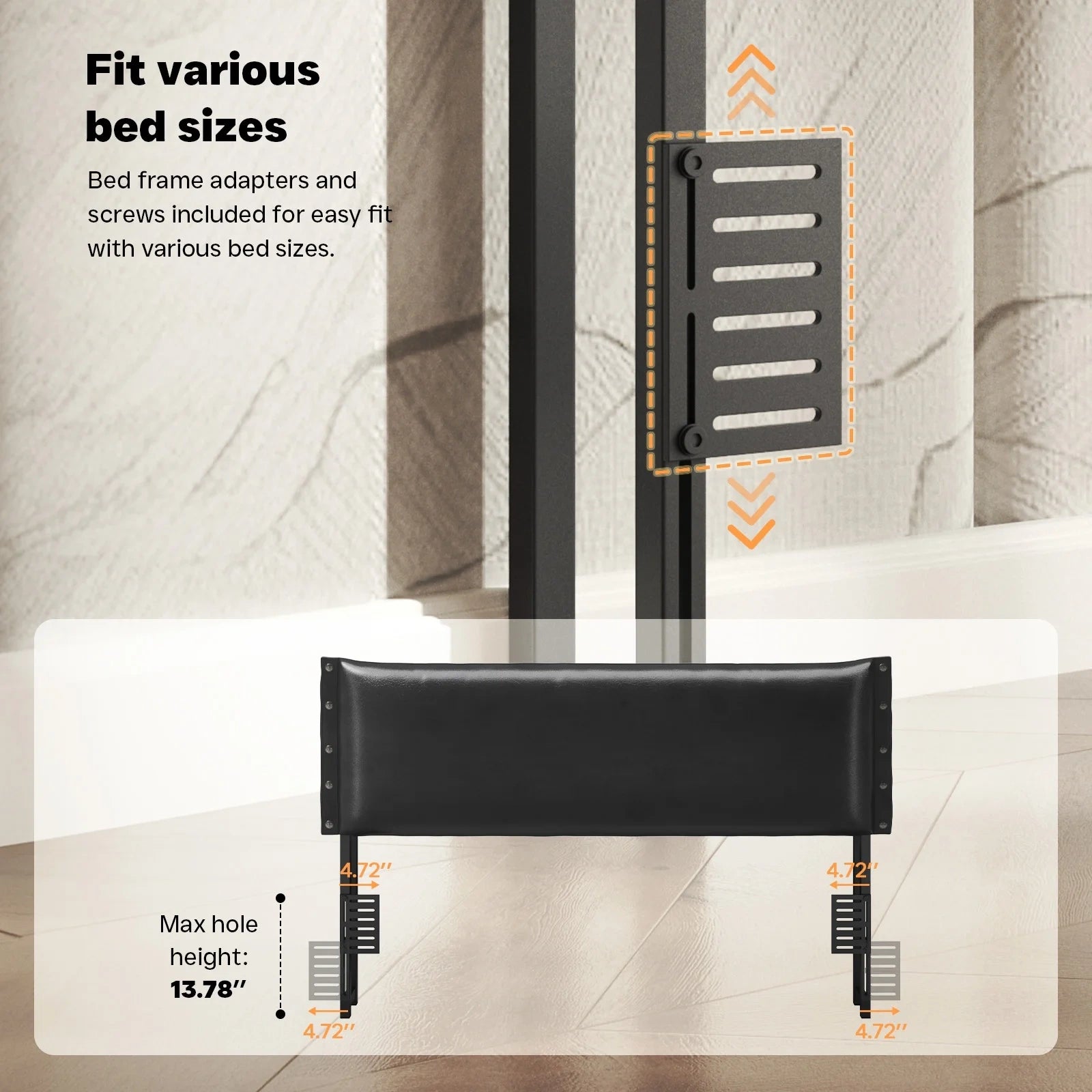 Bed Frame with Adjustable Height Oil-Waxed Leather Headboard