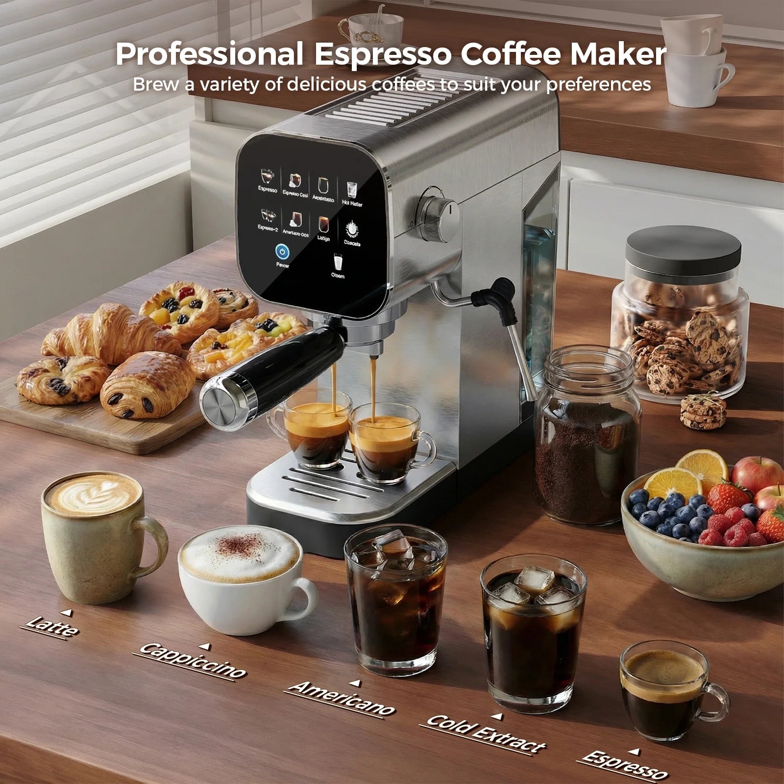 Espresso Stainless Steel Coffee Maker with Color Touchscreen