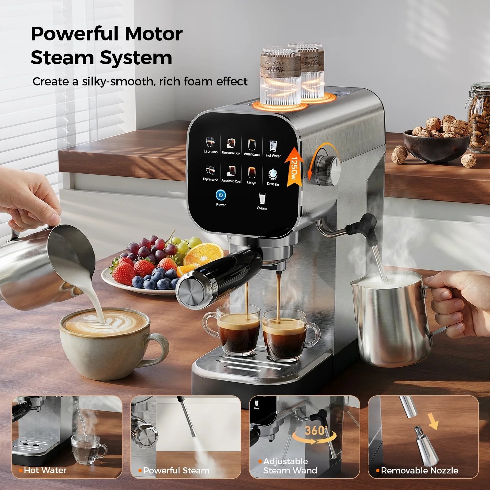 Espresso Stainless Steel Coffee Maker with Color Touchscreen
