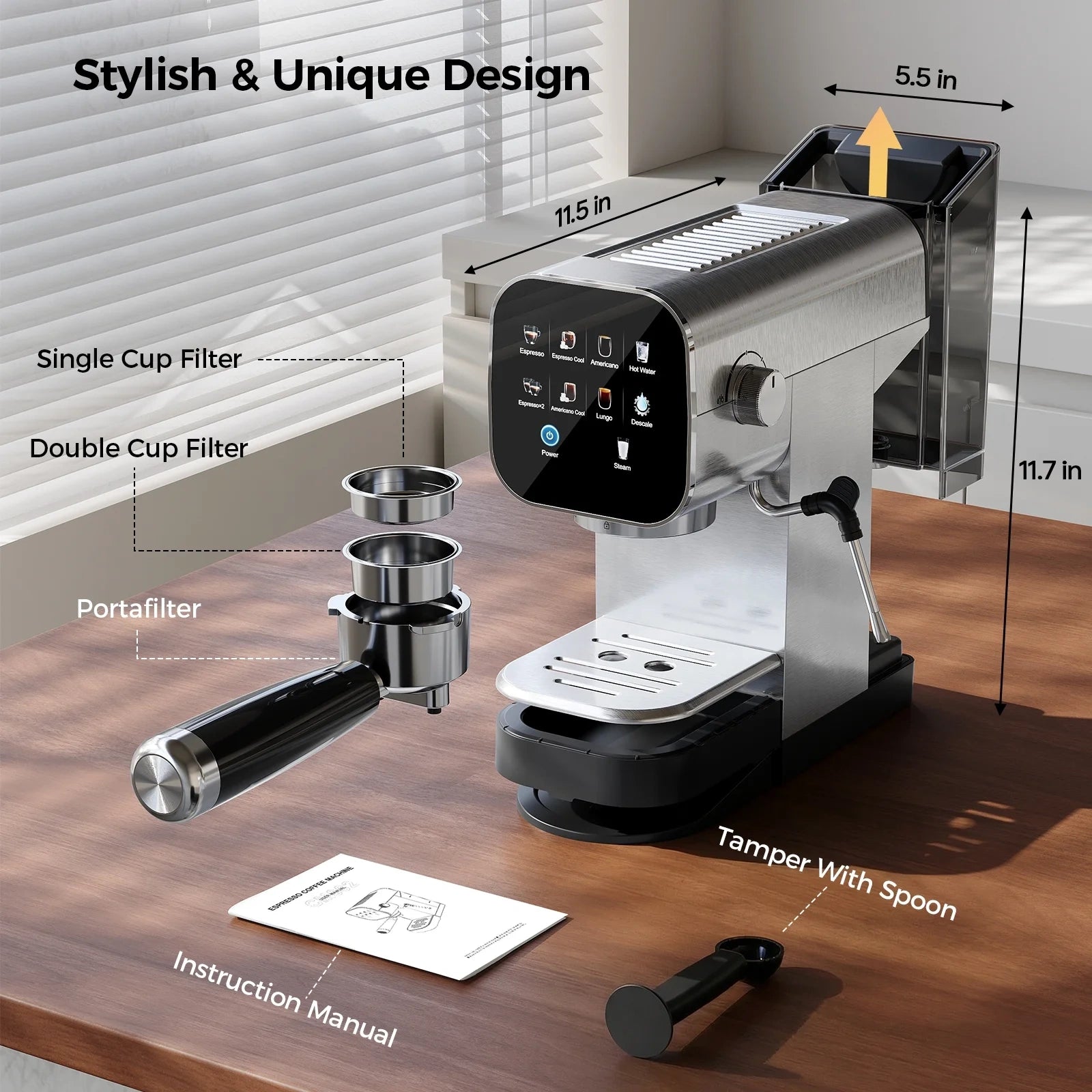 Espresso Stainless Steel Coffee Maker with Color Touchscreen