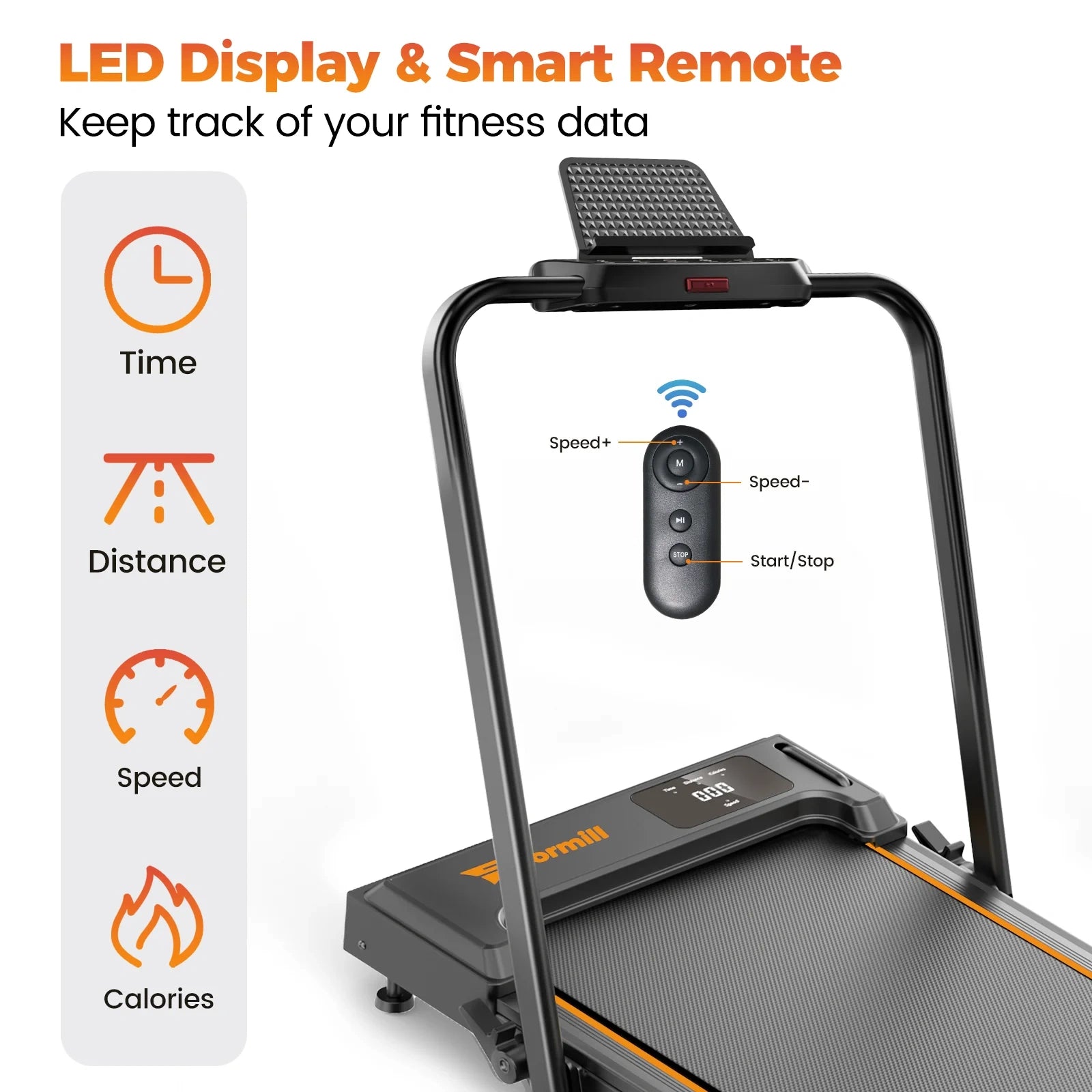 FT51 Walking Pad Treadmill with HandleBar 2.5 PH Low-noise Motor LED Display