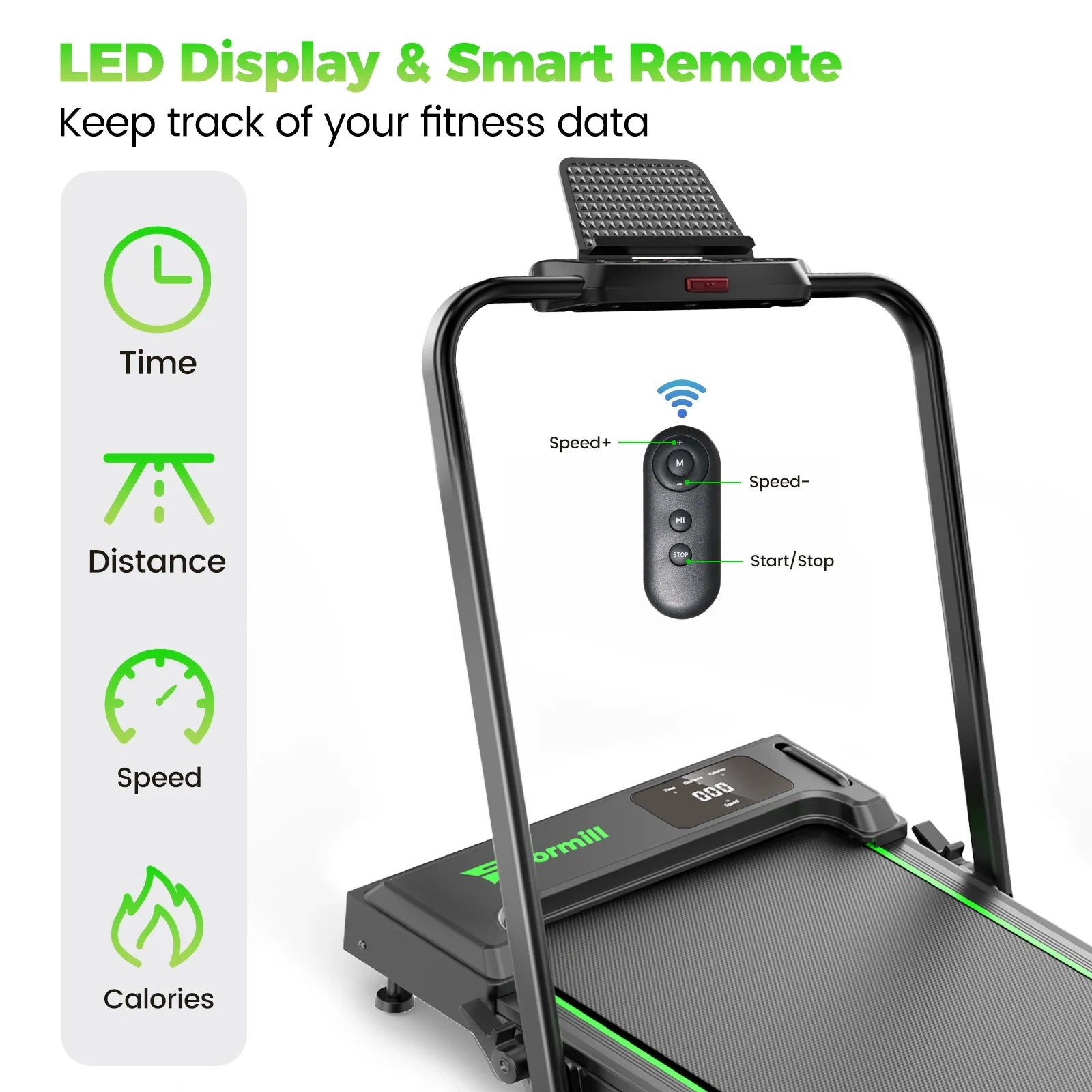 FT51 Walking Pad Treadmill with HandleBar 2.5 PH Low-noise Motor LED Display