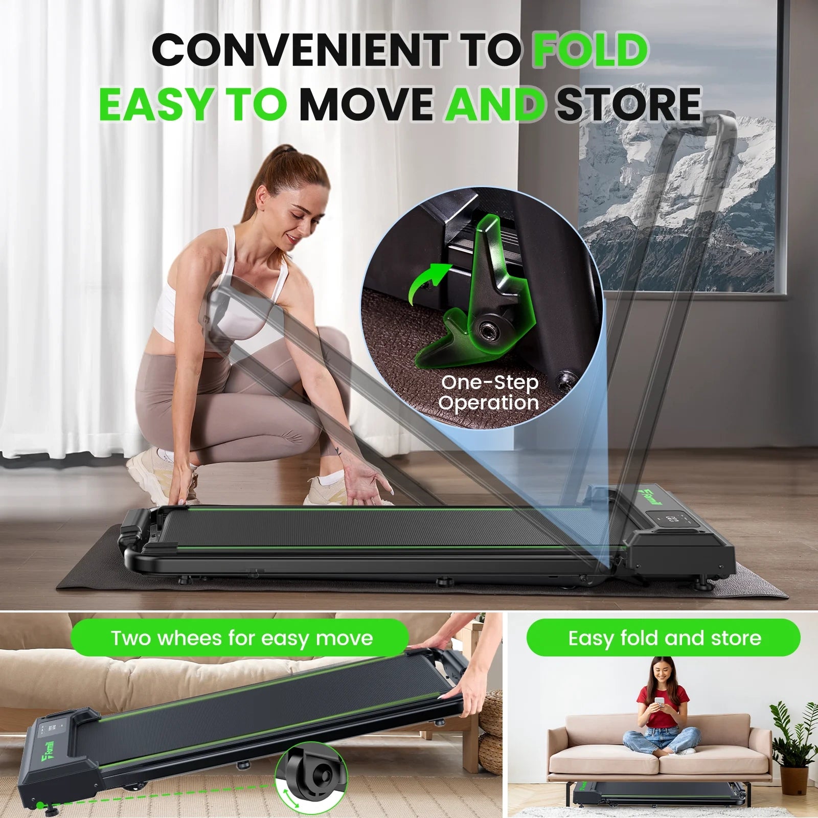 FT51 Walking Pad Treadmill with HandleBar 2.5 PH Low-noise Motor LED Display