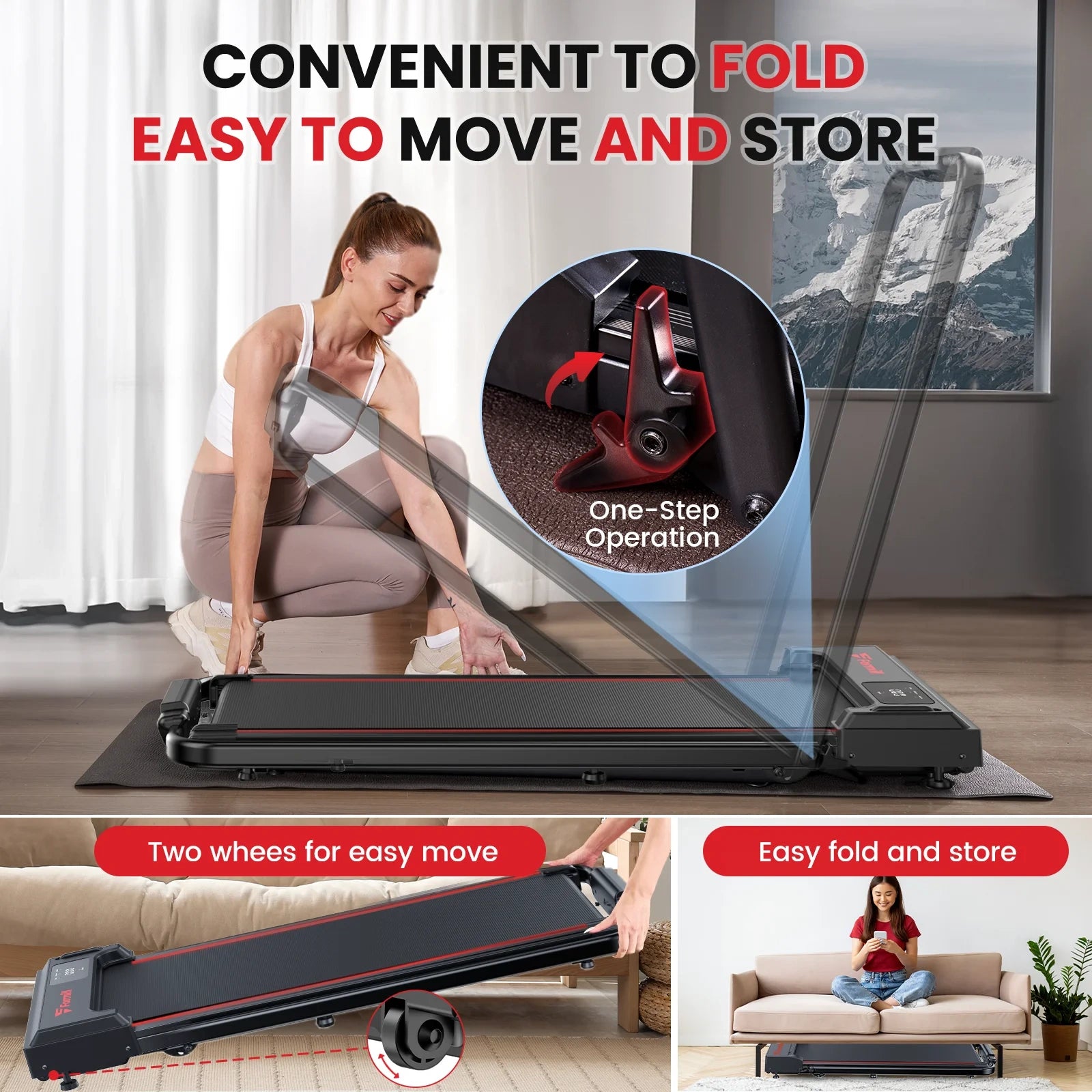 FT51 Walking Pad Treadmill with HandleBar 2.5 PH Low-noise Motor LED Display