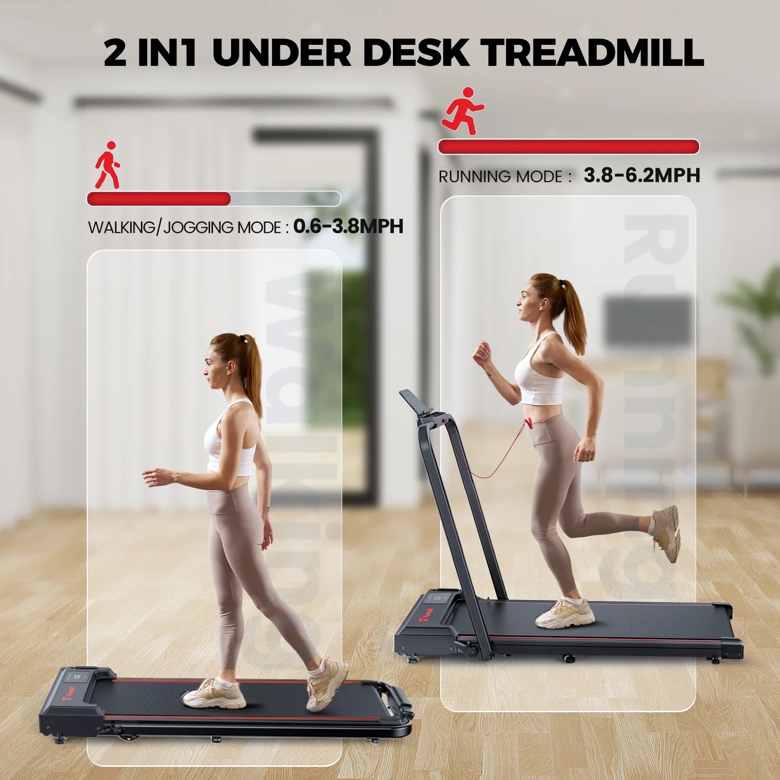 FT51 Walking Pad Treadmill with HandleBar 2.5 PH Low-noise Motor LED Display