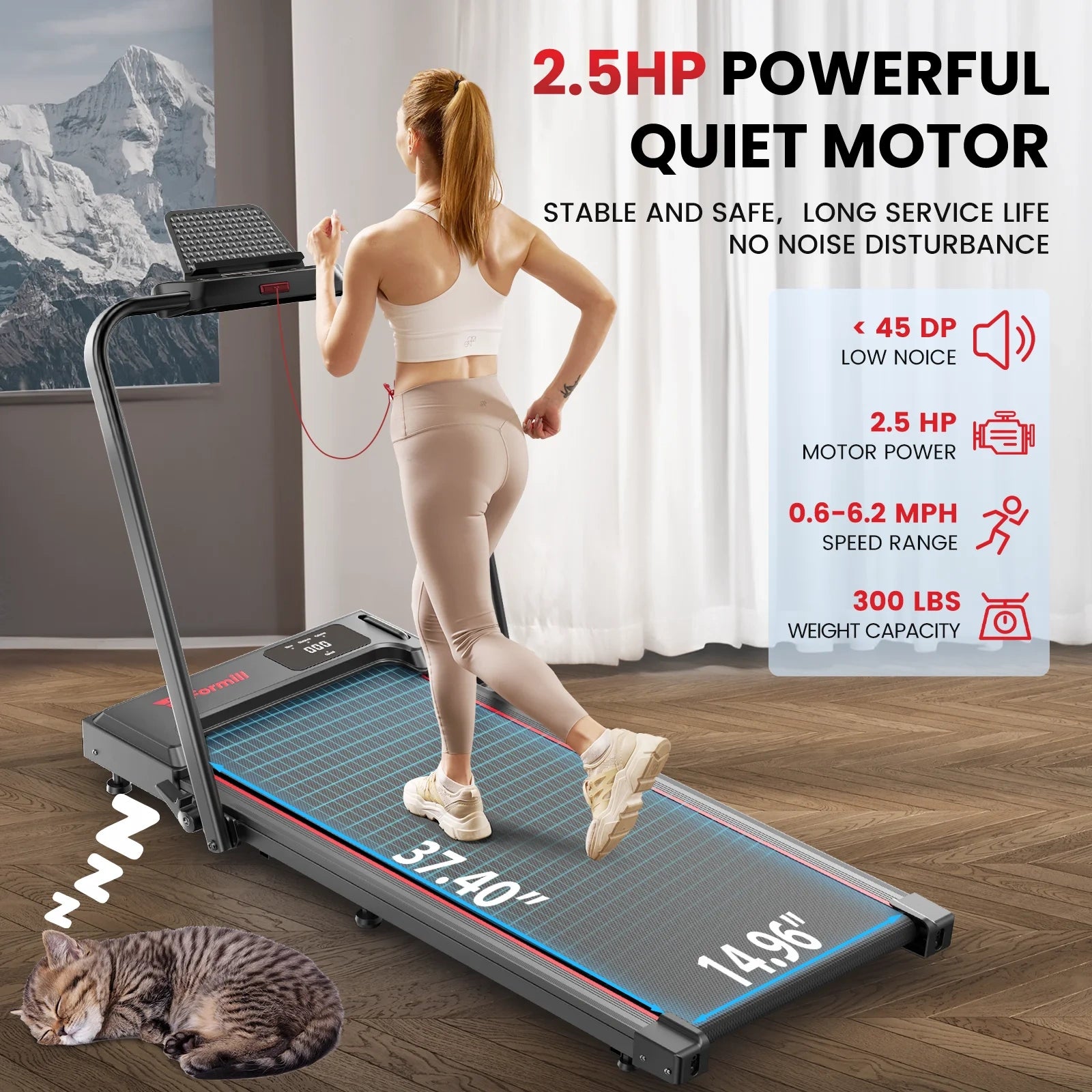 FT51 Walking Pad Treadmill with HandleBar 2.5 PH Low-noise Motor LED Display