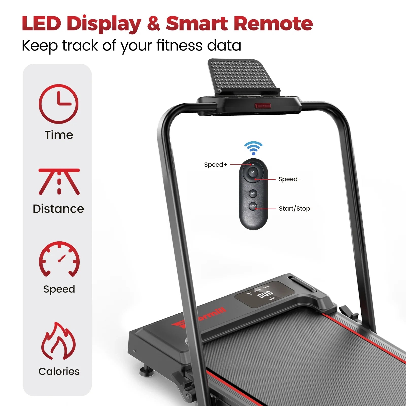 FT51 Walking Pad Treadmill with HandleBar 2.5 PH Low-noise Motor LED Display