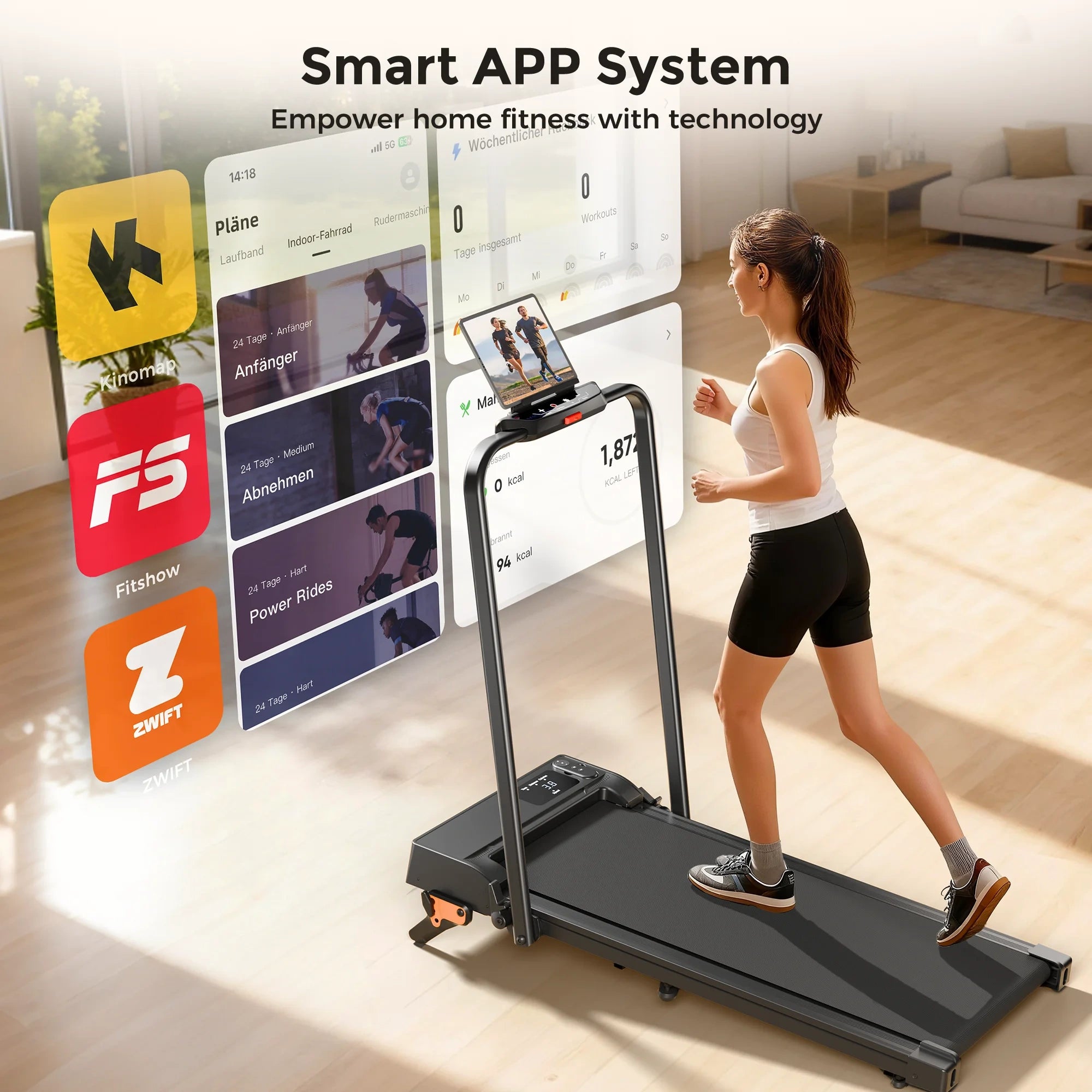 FT52 Walking Pad Treadmill with Handle Bar 2.5 PH Brushless Motor Max Load 300 lbs