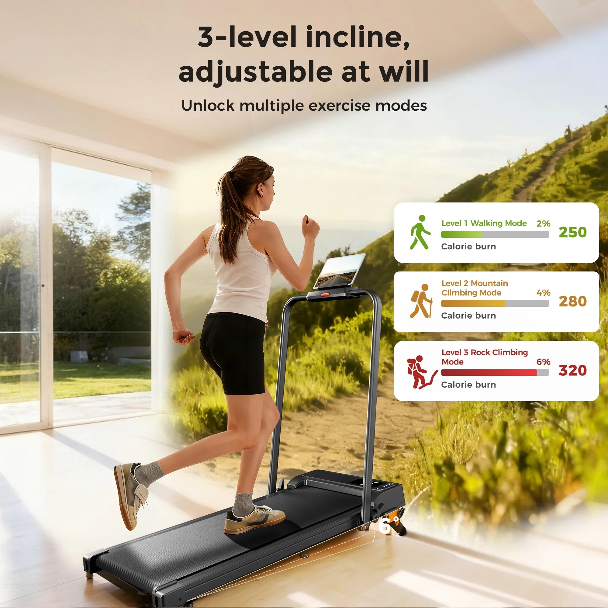 FT52 Walking Pad Treadmill with Handle Bar 2.5 PH Brushless Motor Max Load 300 lbs