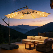 H21W 10 Feet Offset Hanging Patio Umbrella with Base and Solar Light Strips