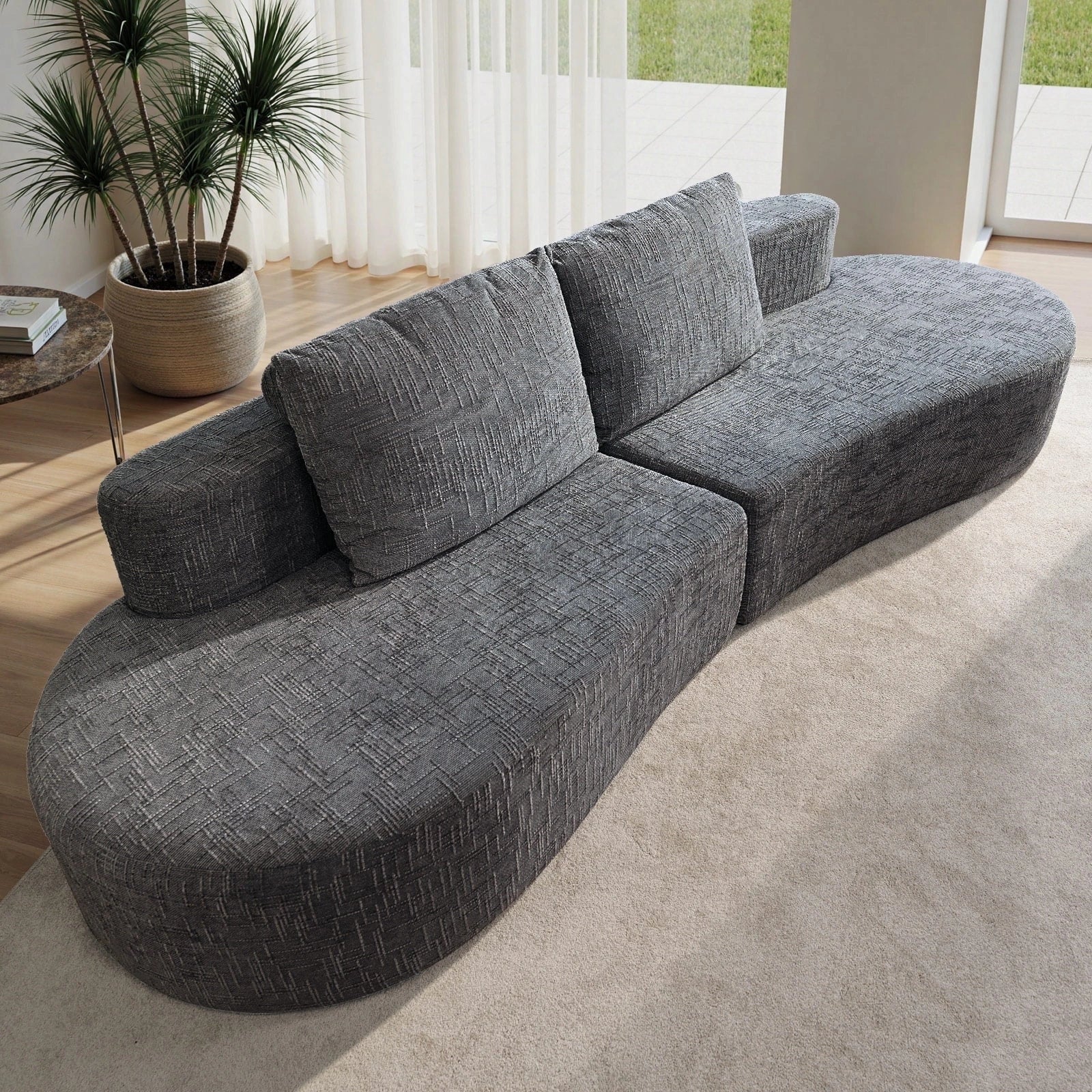 98 Inch Curved Couch with 2 Cozy Pillows