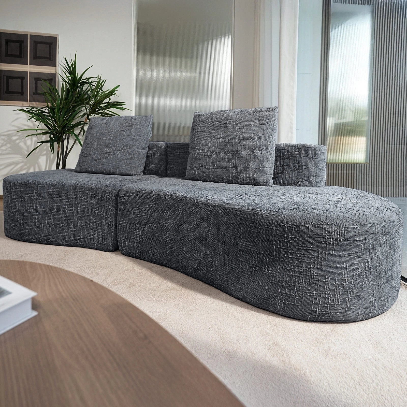 98 Inch Curved Couch with 2 Cozy Pillows