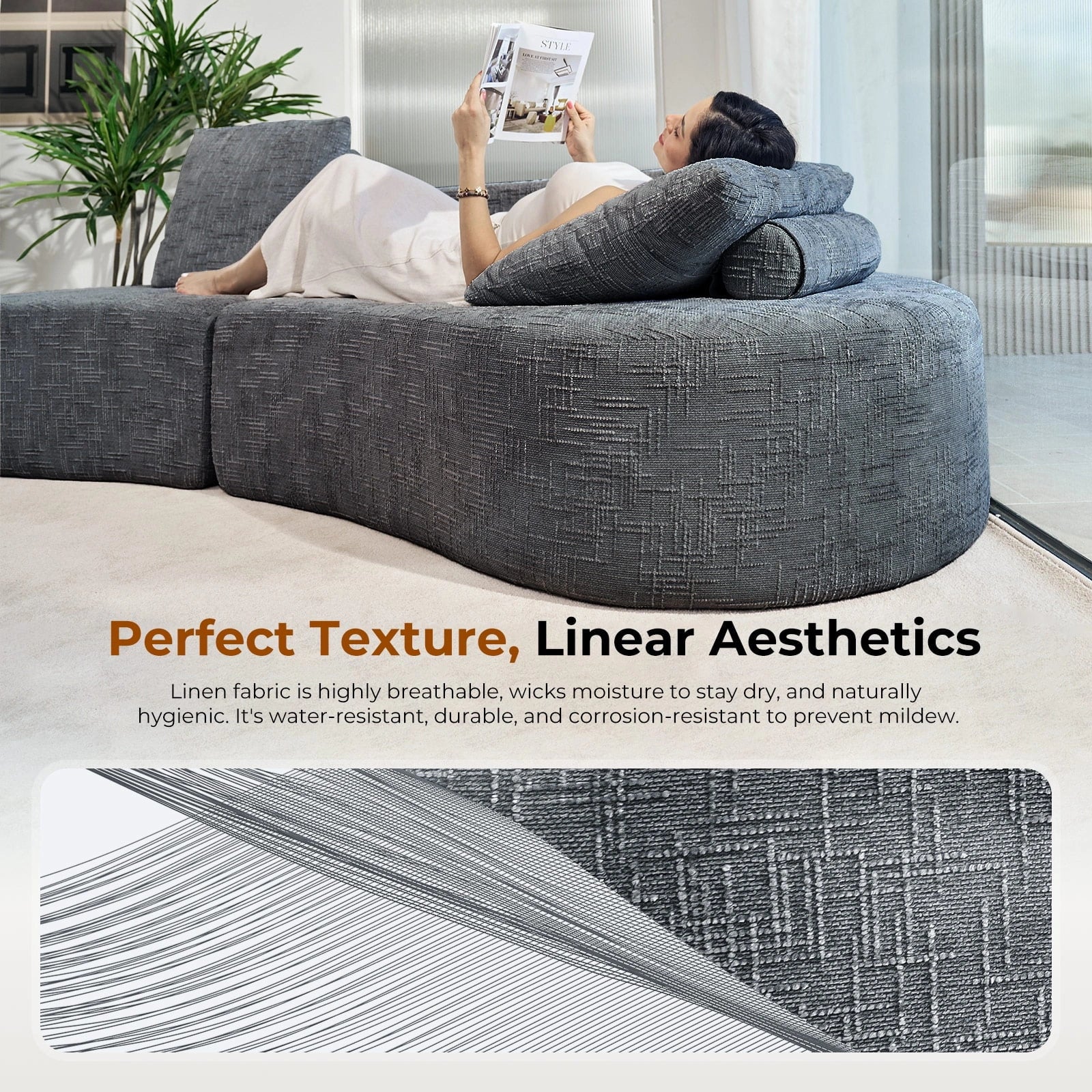 98 Inch Curved Couch with 2 Cozy Pillows
