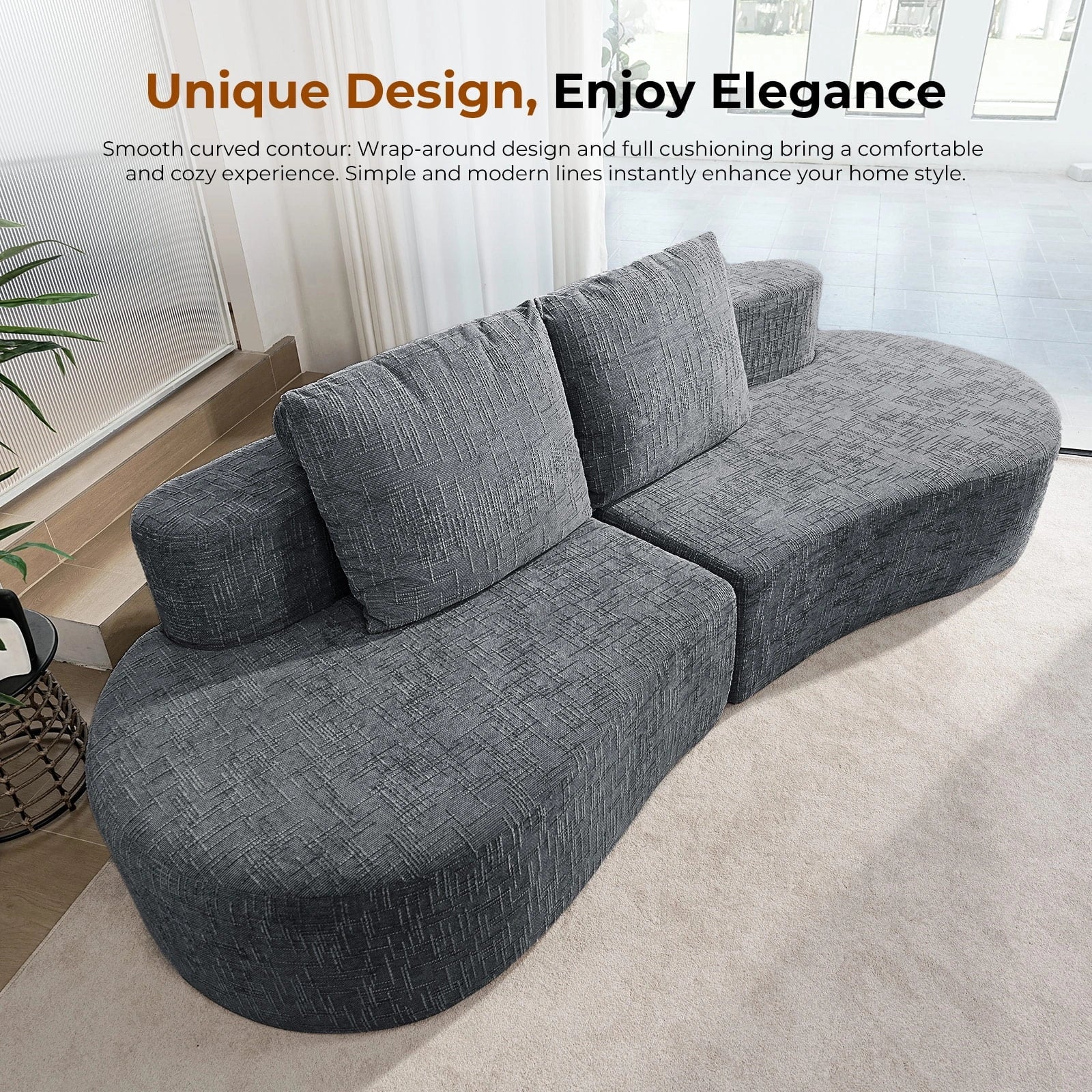 98 Inch Curved Couch with 2 Cozy Pillows
