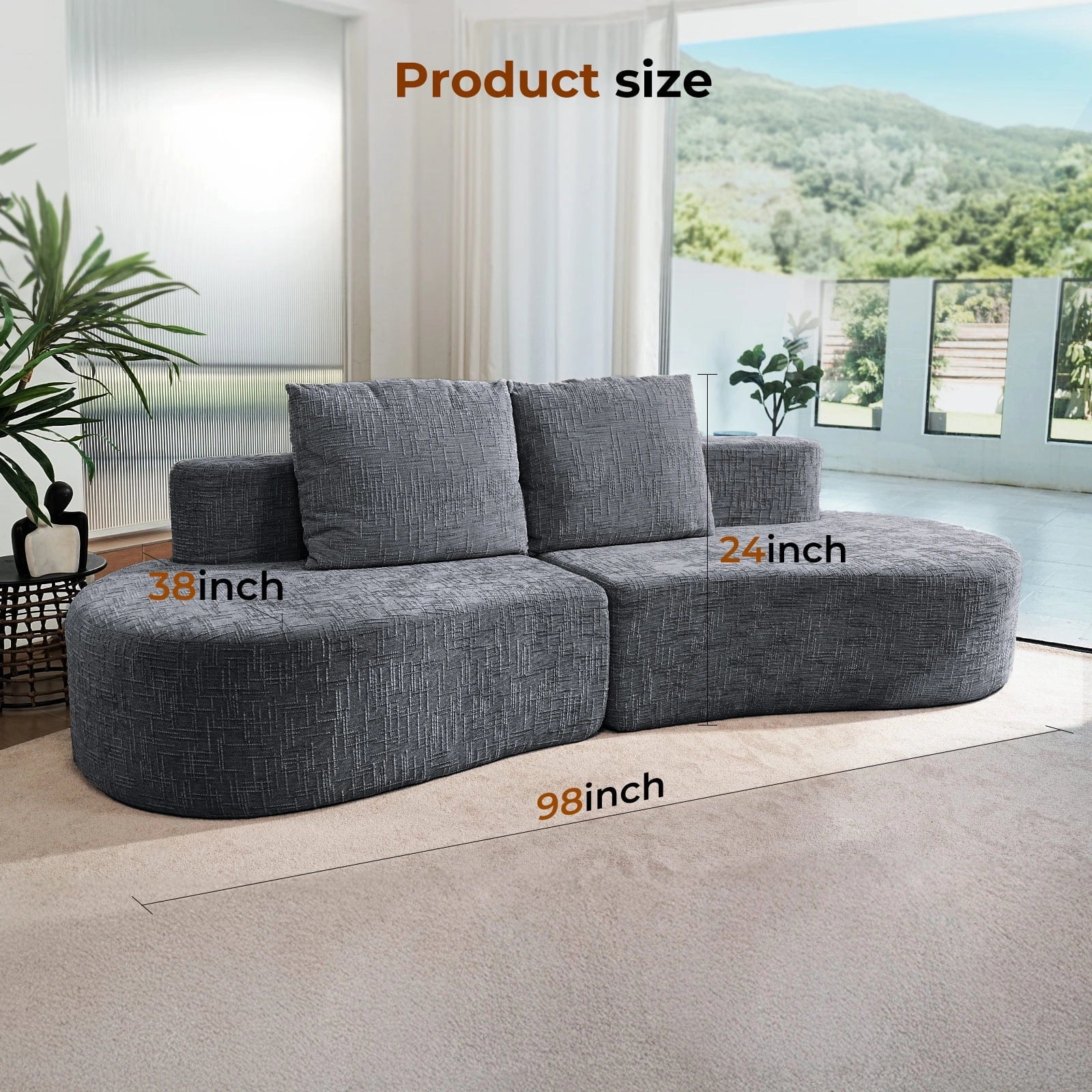 98 Inch Curved Couch with 2 Cozy Pillows