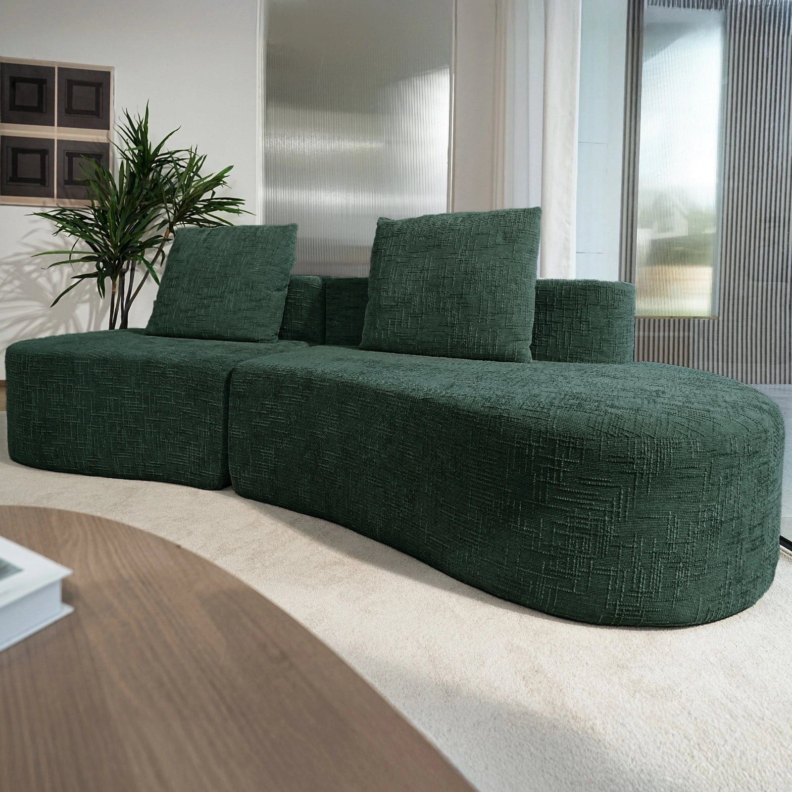 98 Inch Curved Couch with 2 Cozy Pillows